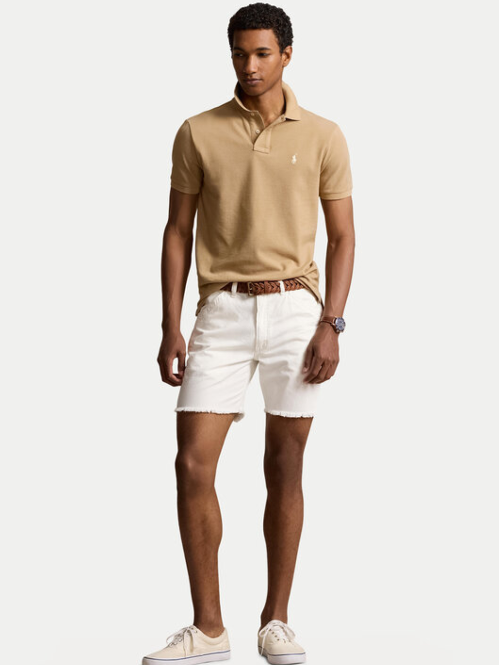 RALPH LAUREN Slim Fit Mesh Polo Shirt Medium Beige