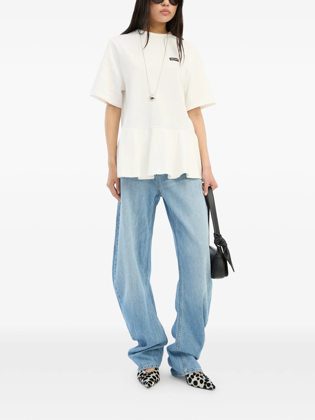 ROTATE BIRGER CHRISTENSEN WOMEN Draped Barrel Leg Jeans Light Blue Denim