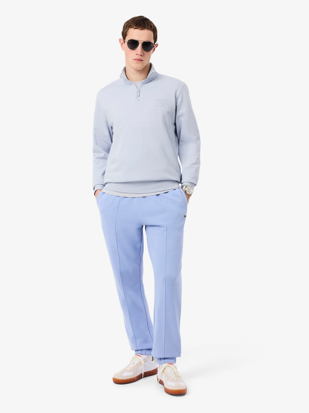 LACOSTE High Neck Embossed Zipped Sweatshirt Light Blue