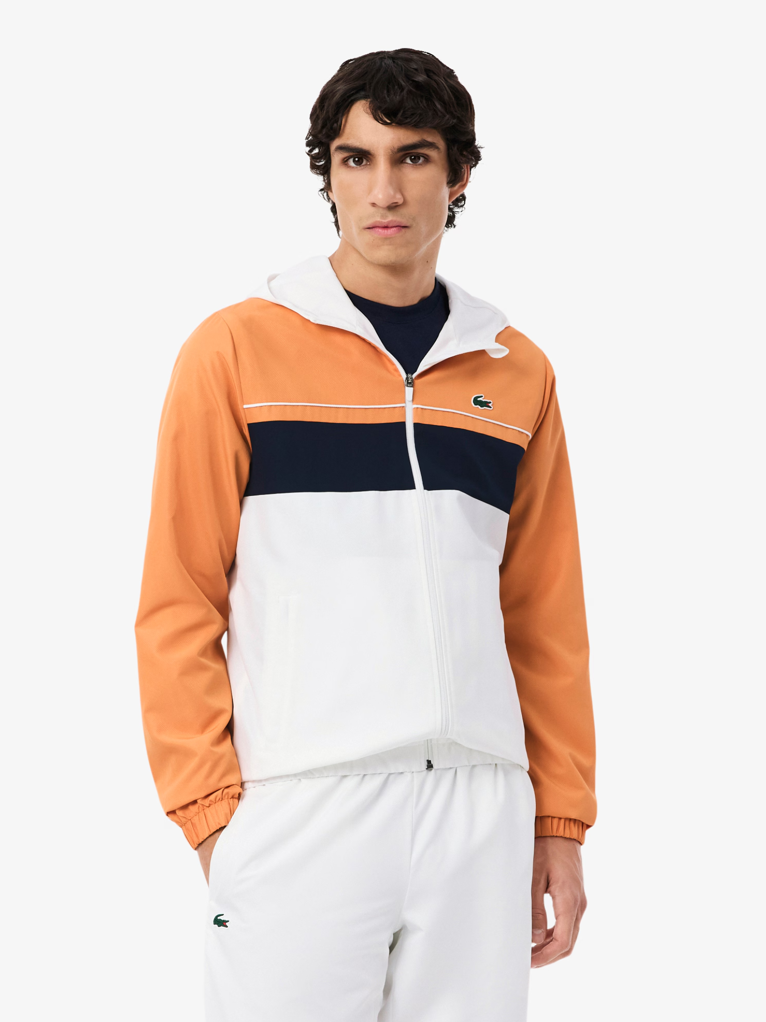 LACOSTE Diamond Taffeta Sport Tracksuit White/Orange