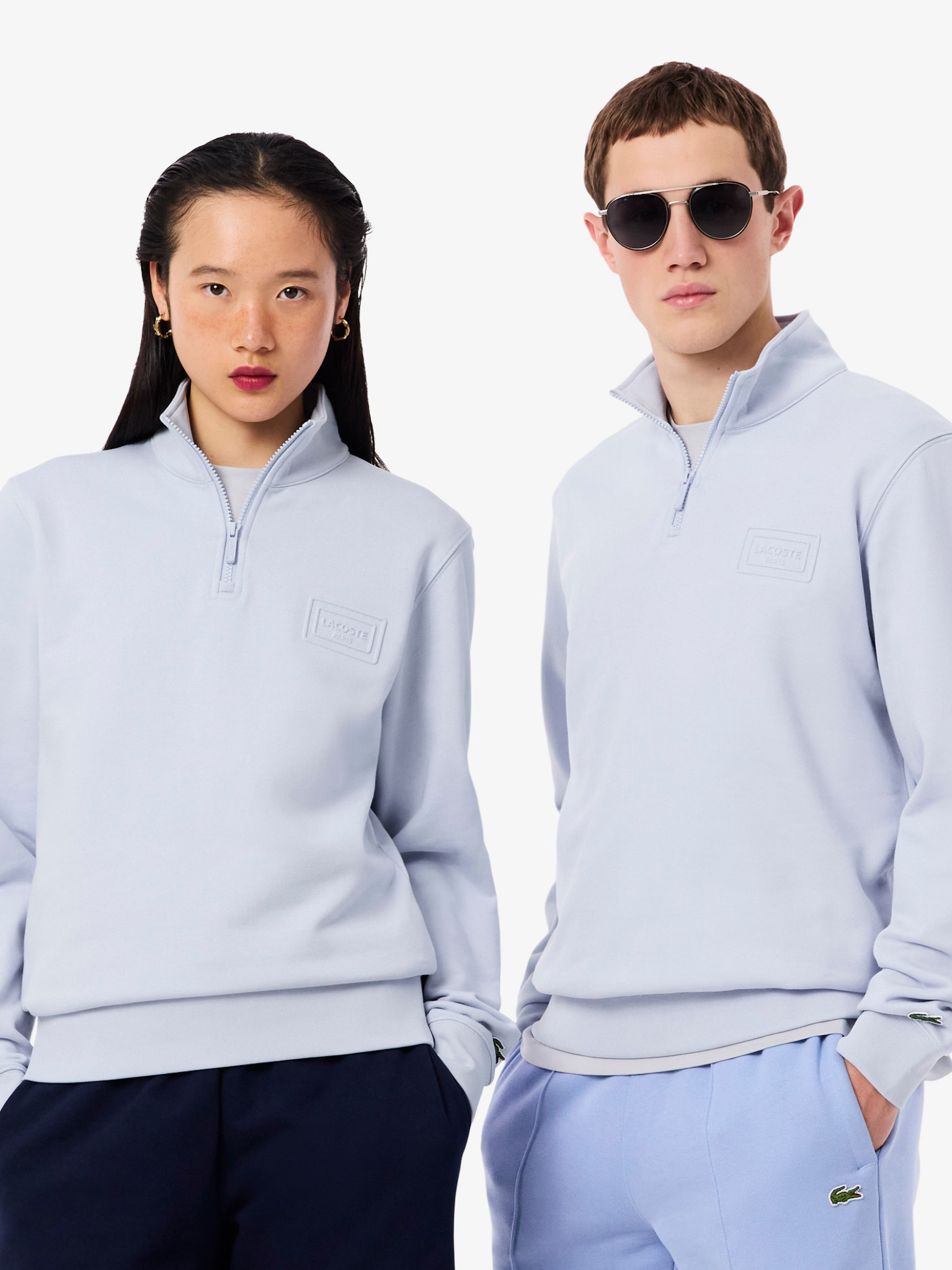 LACOSTE High Neck Embossed Zipped Sweatshirt Light Blue