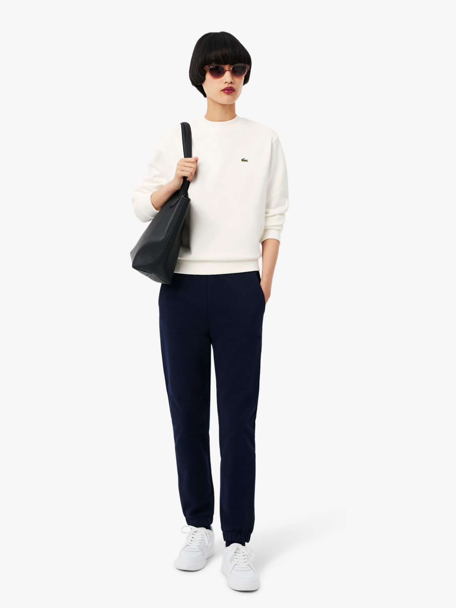 LACOSTE WOMEN Relaxed Fit Fleece Crew Neck Sweatshirt White