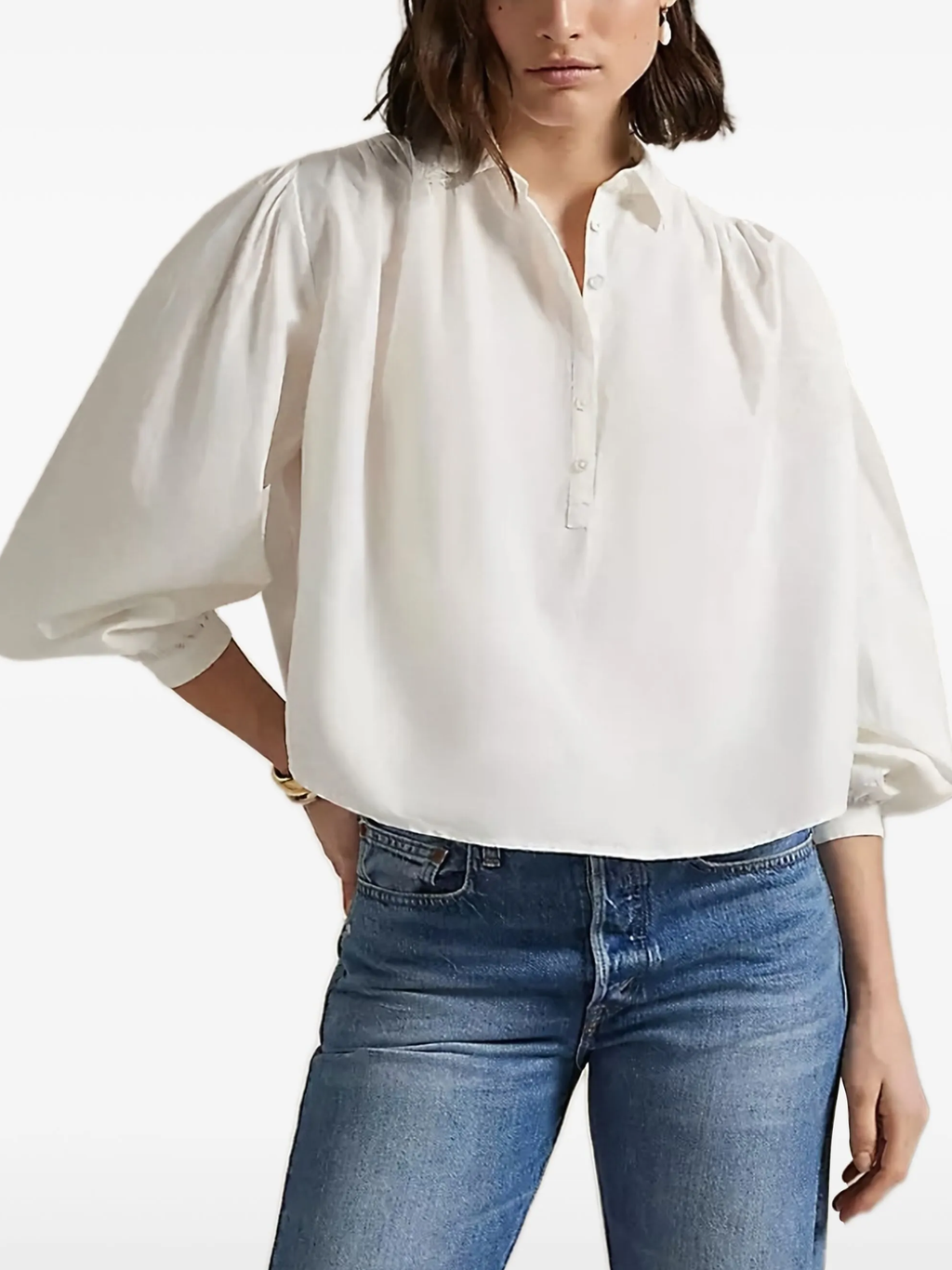 RALPH LAUREN WOMEN Pleated Cotton-Silk Blouse White