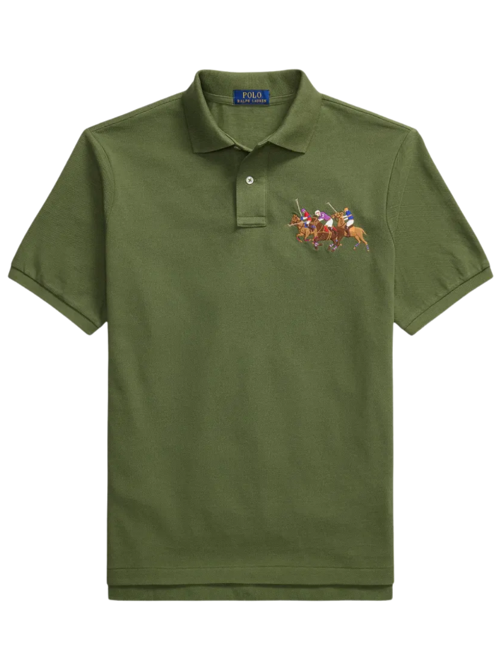 RALPH LAUREN Classic Fit Triple-Pony Mesh Polo Shirt Supply Olive