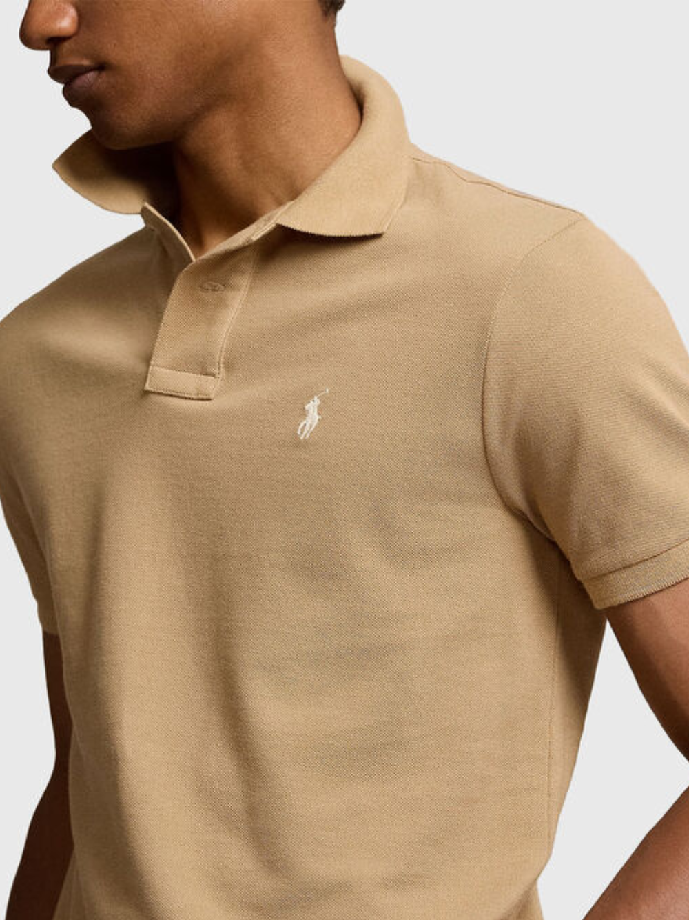 RALPH LAUREN Slim Fit Mesh Polo Shirt Medium Beige