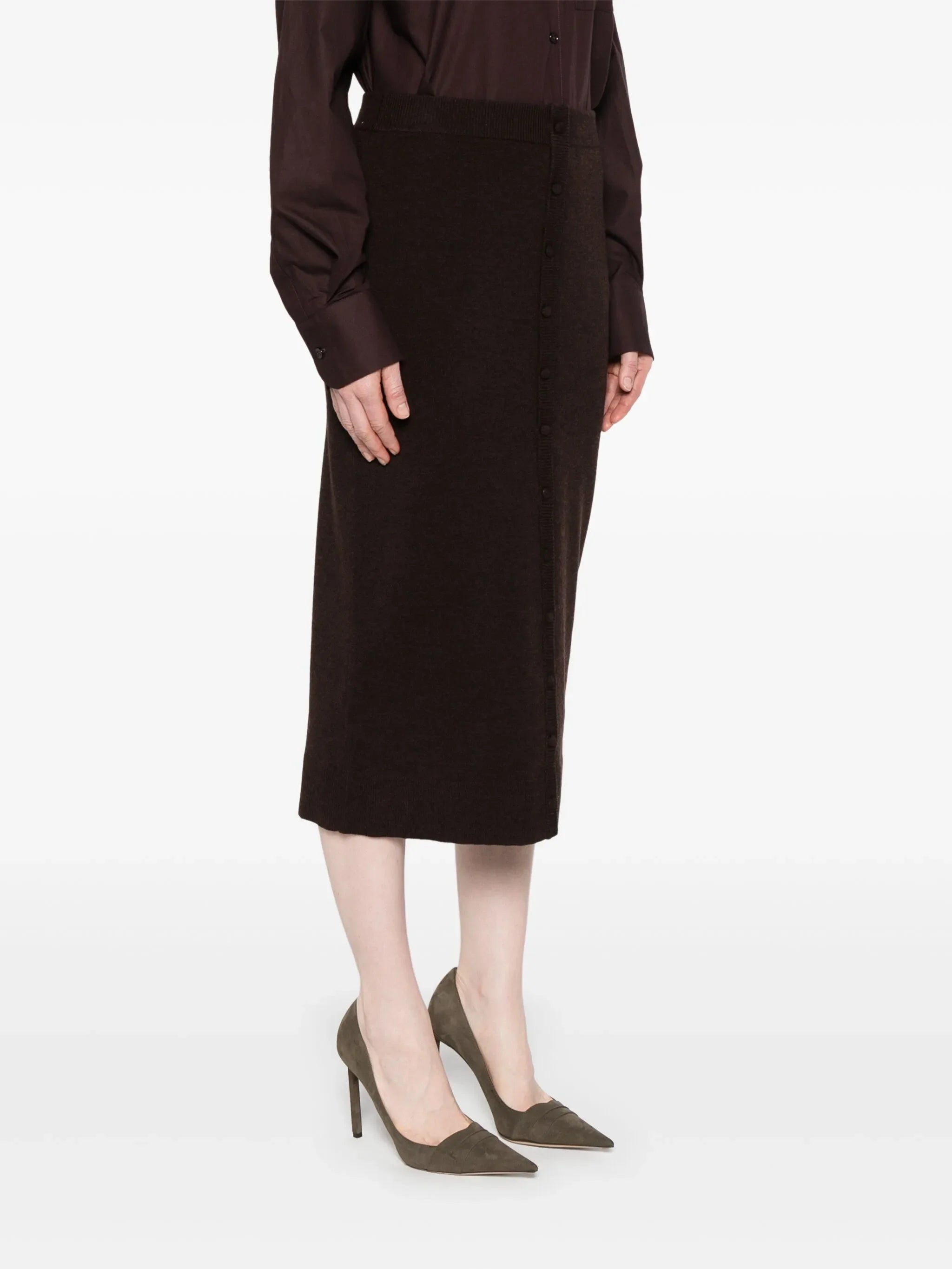 VICTORIA BECKHAM WOMEN Button Detail Midi Skirt Dark Chocolate
