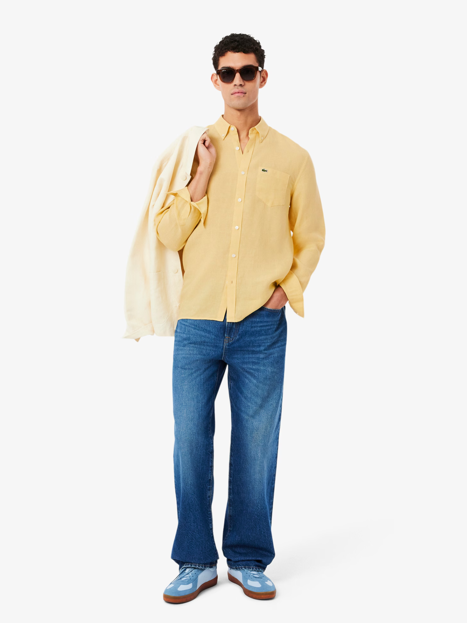 LACOSTE Regular Fit Linen Shirt Jaune