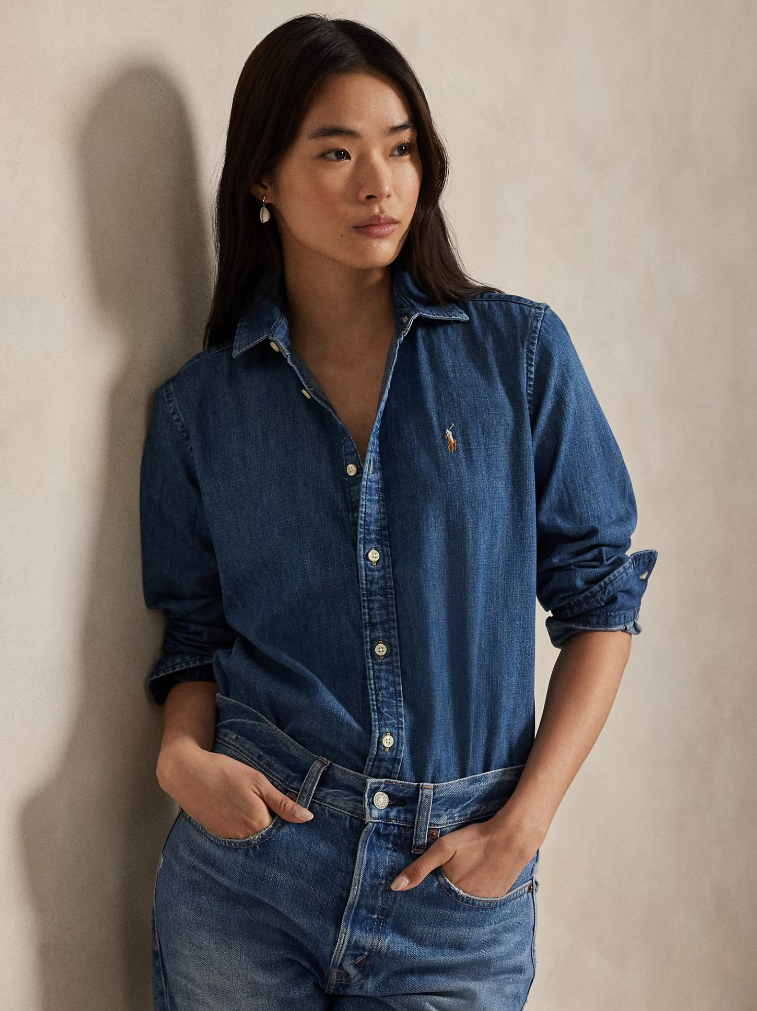 RALPH LAUREN WOMEN Slim Fit Denim Shirt Merced Wash