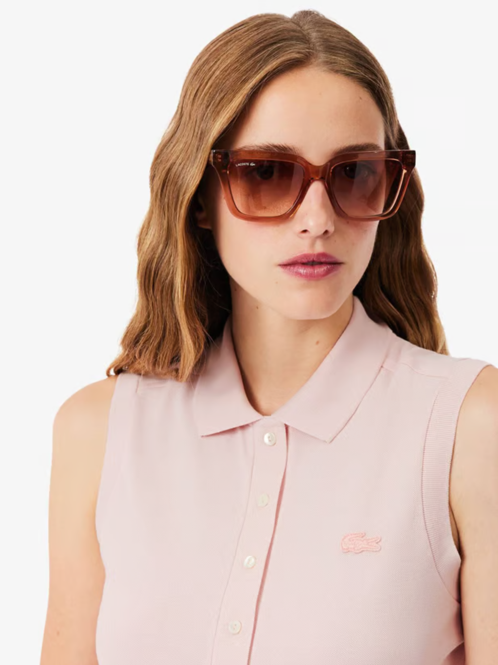 LACOSTE WOMEN Slim Fit L.12.D Sleeveless Stretch Polo Shirt Light Pink