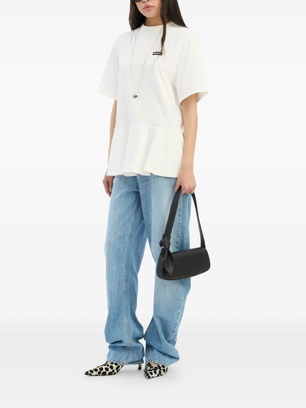ROTATE BIRGER CHRISTENSEN WOMEN Draped Barrel Leg Jeans Light Blue Denim