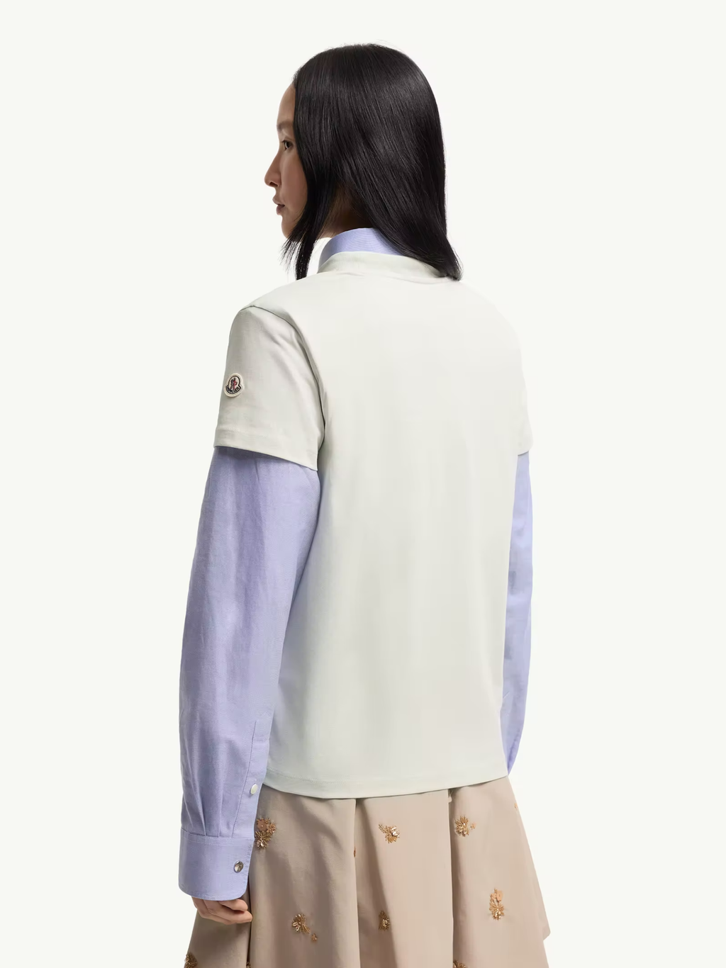 MONCLER WOMEN Embroidered Tonal Logo Cotton T-Shirt Light Green