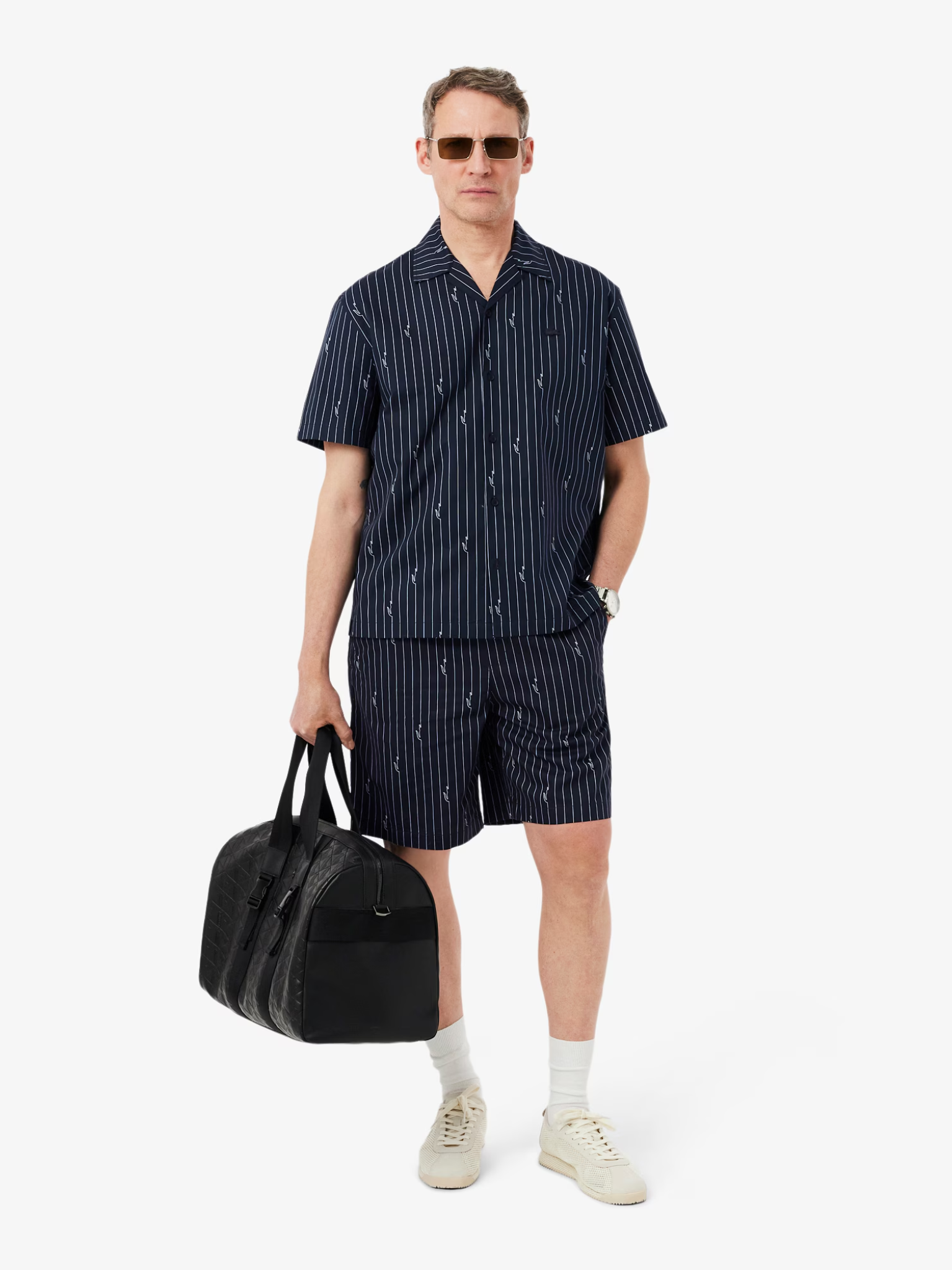 LACOSTE Relaxed Fit Print Twill Shirt Black