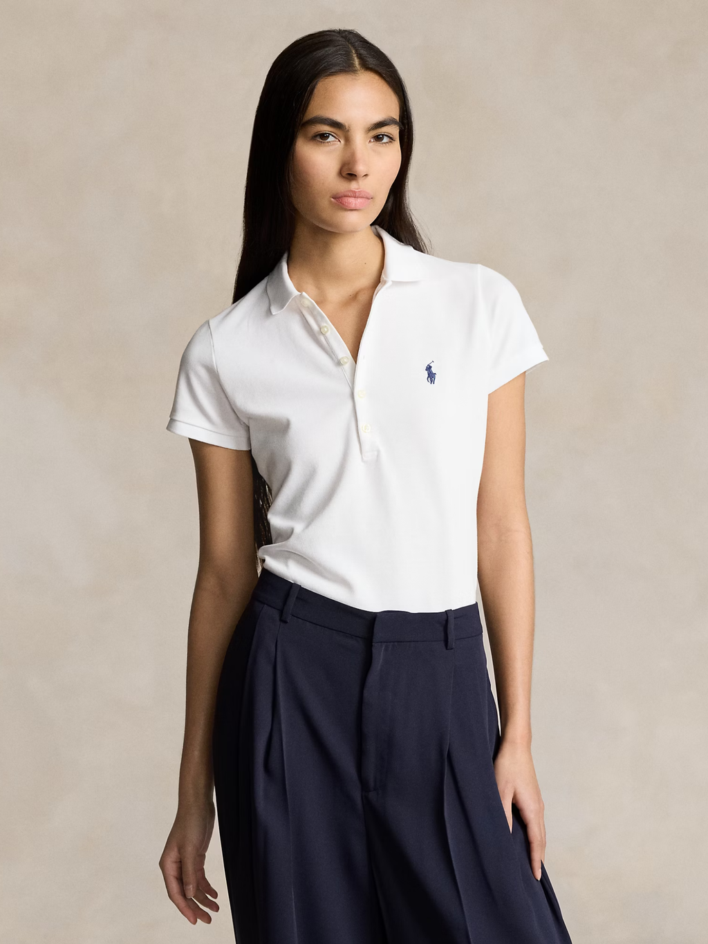 RALPH LAUREN WOMEN Slim Fit Stretch Polo Shirt White