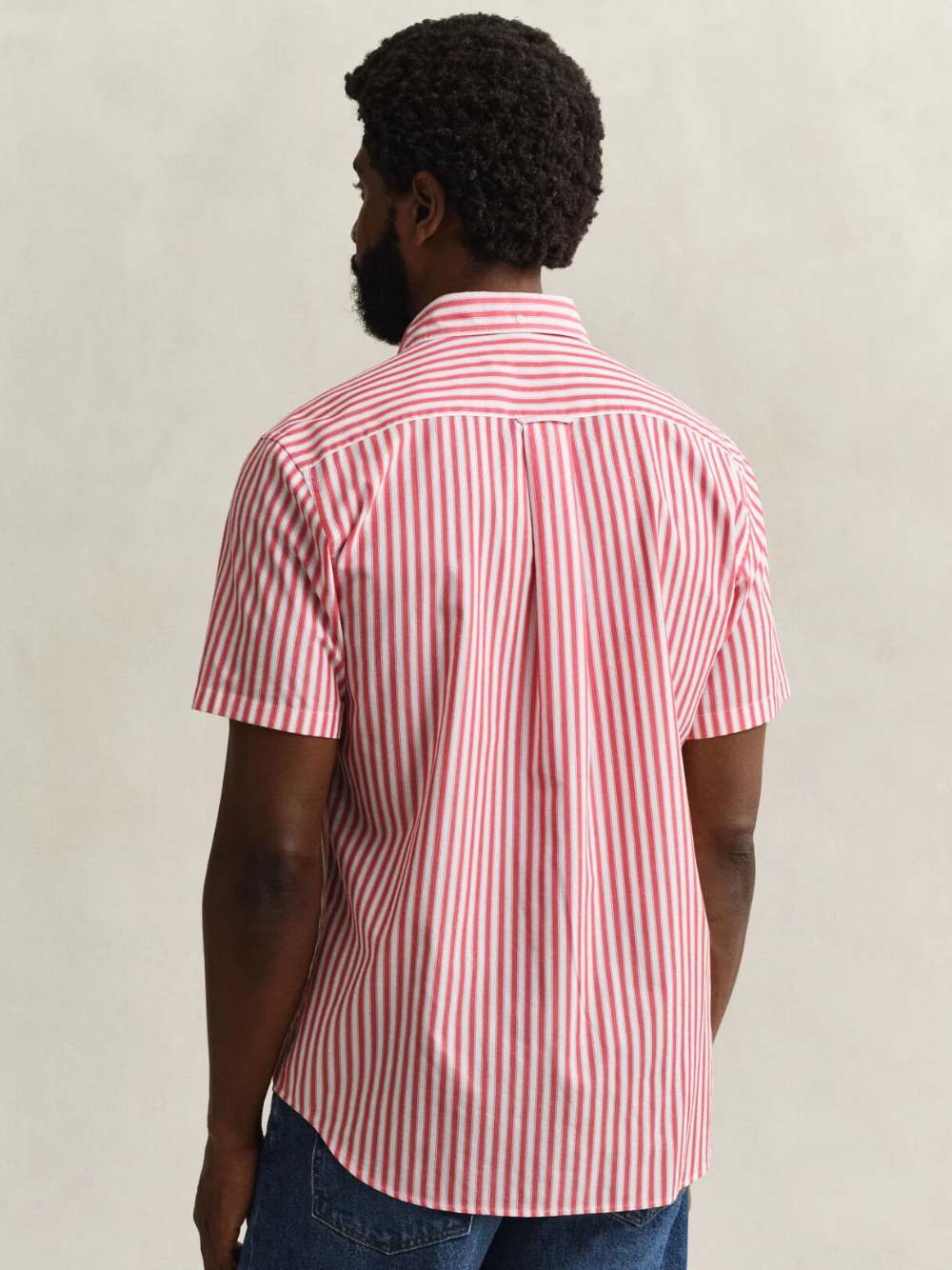 GANT Striped Classic Poplin Short Sleeve Shirt Rose Red