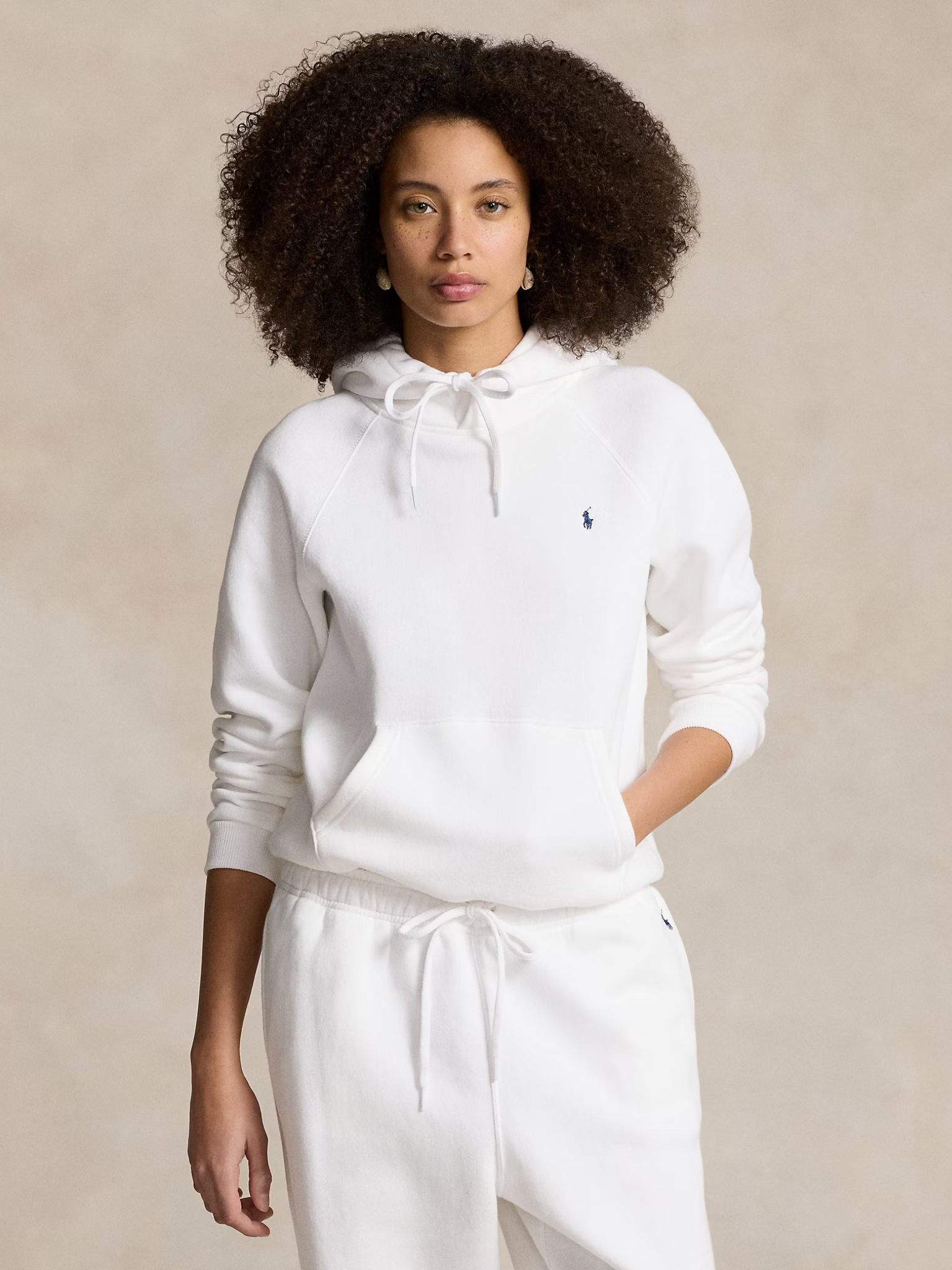 RALPH LAUREN WOMEN Shrunken Fit Fleece Hoodie White