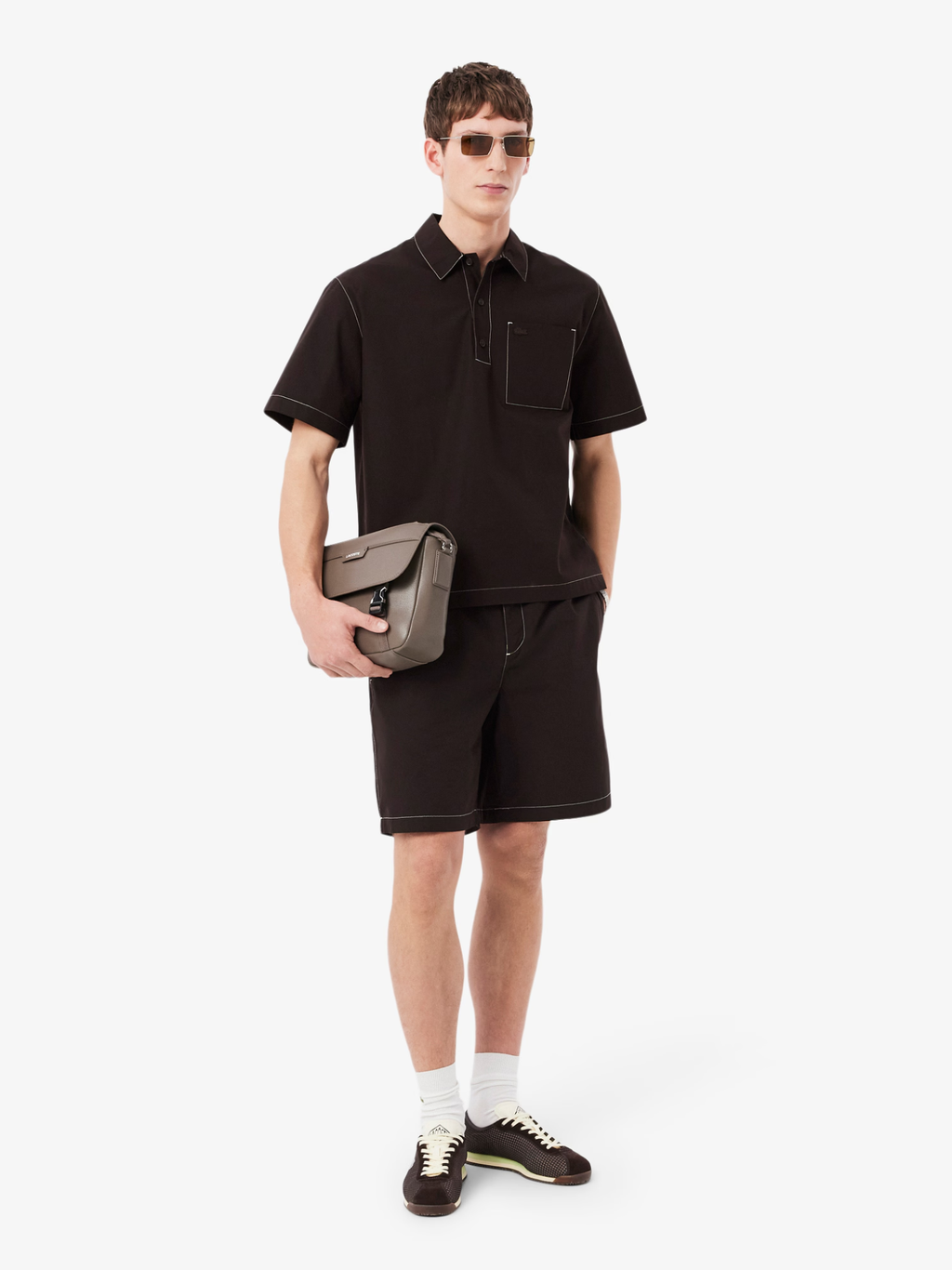 LACOSTE Relaxed Fit Short Sleeved Poplin Shirt Brown