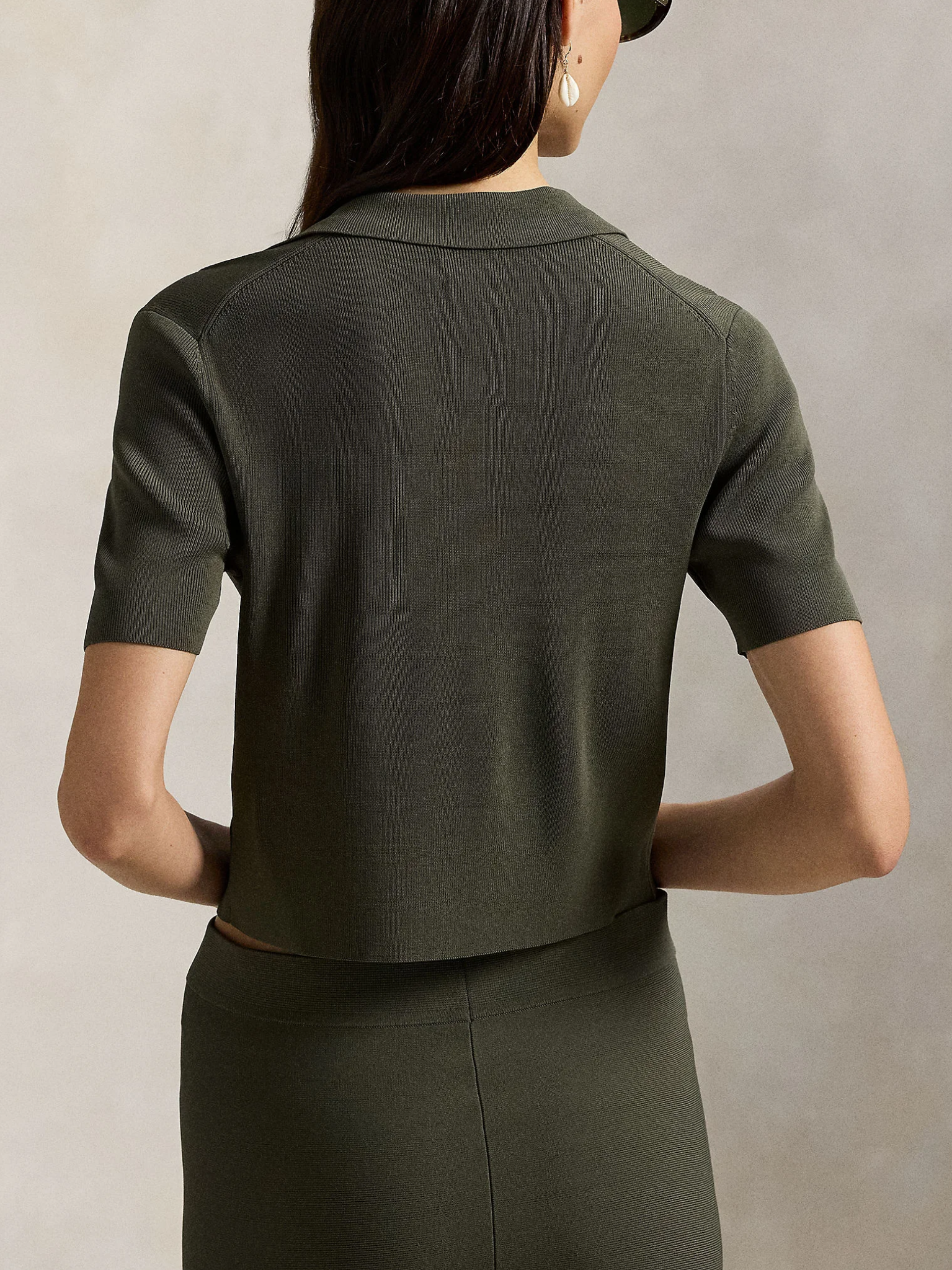RALPH LAUREN WOMEN Polo-collar Short-sleeve Cardigan	Harvest Olive