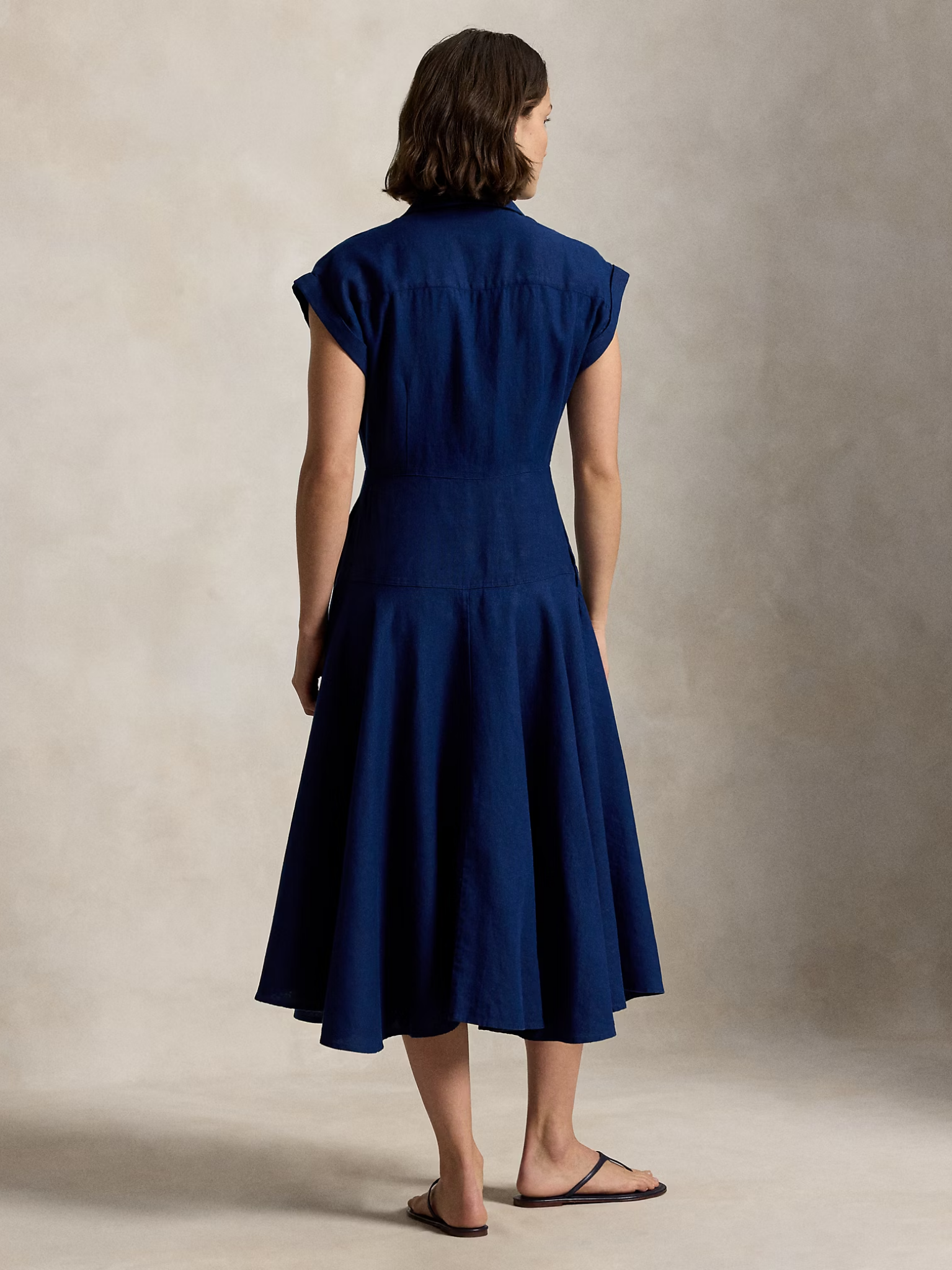 RALPH LAUREN WOMEN Linen Cap-Sleeve Shirt Dress East Side Royal