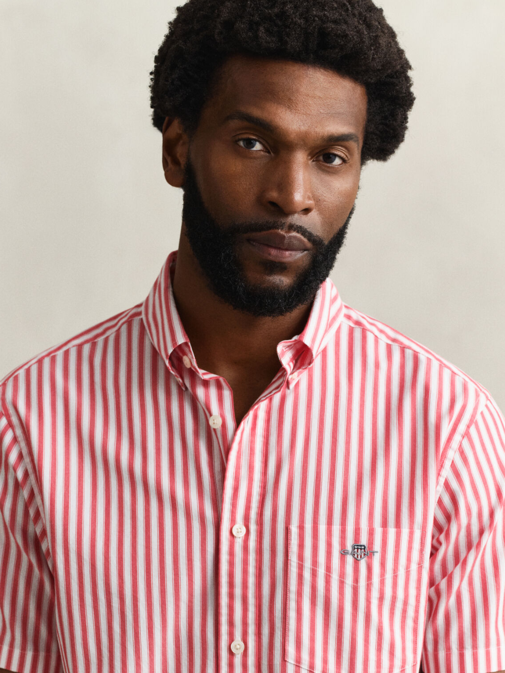 GANT Striped Classic Poplin Short Sleeve Shirt Rose Red