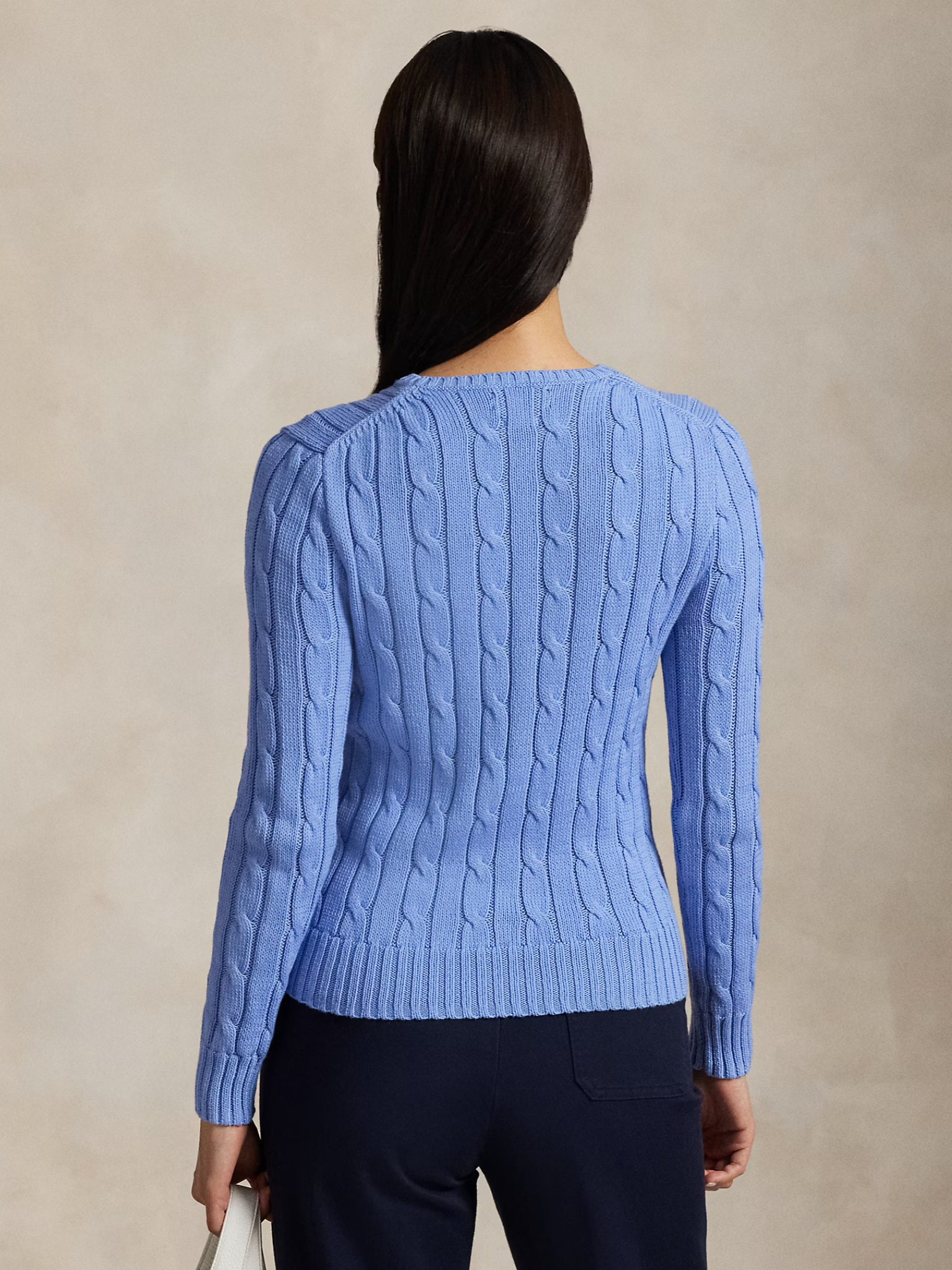 RALPH LAUREN WOMEN Cable-Knit Cotton Crewneck Jumper New Litchfield Blue