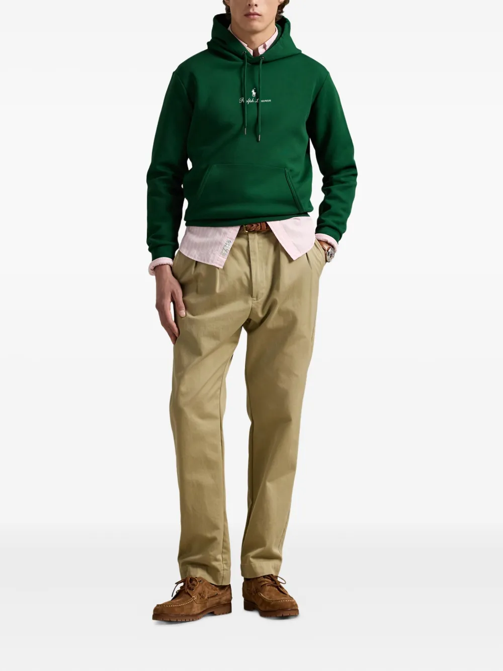 RALPH LAUREN Logo Double Knit Hoodie Vintage Pine