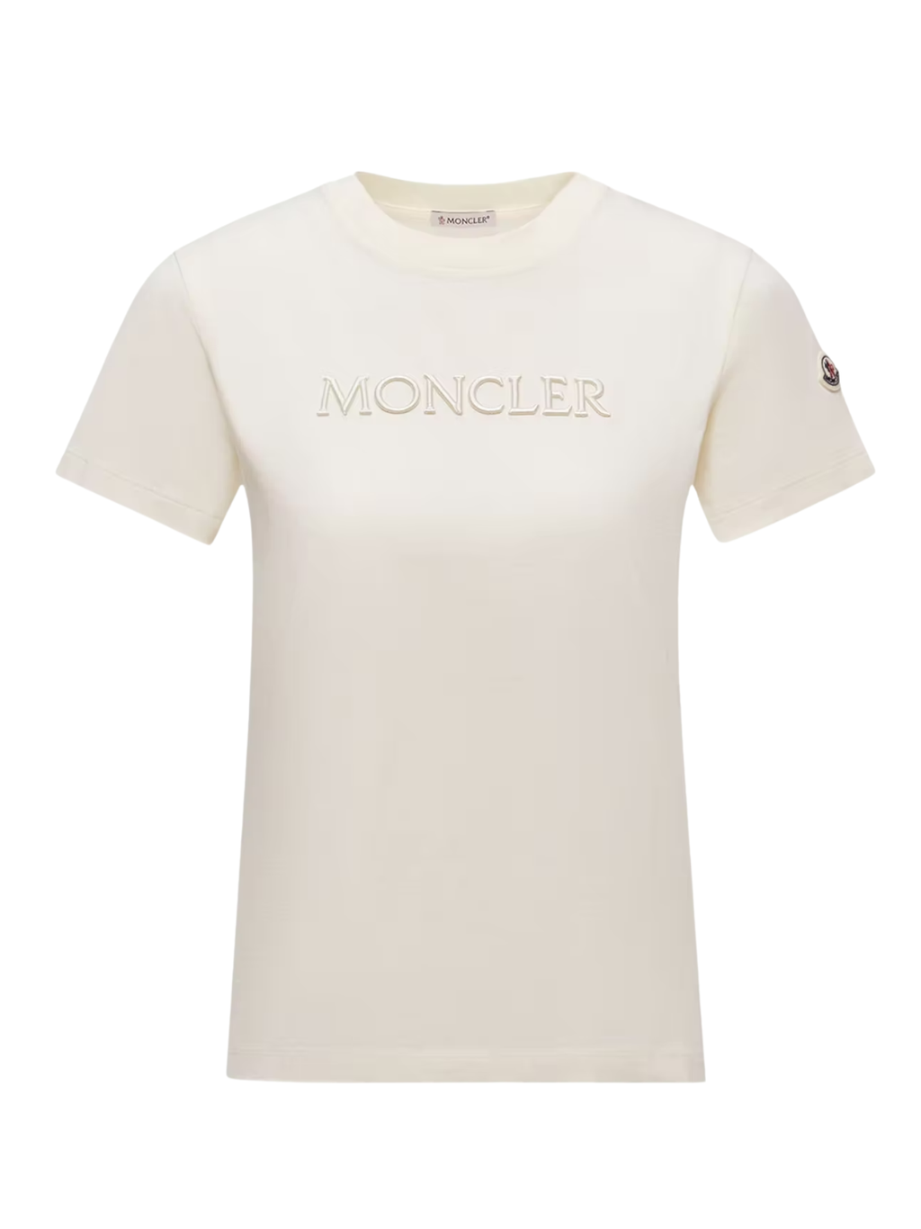 MONCLER WOMEN Embroidered Tonal Logo Cotton T-Shirt White