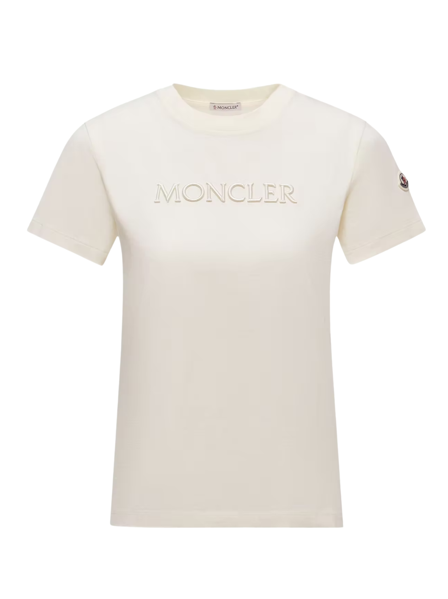 MONCLER WOMEN Embroidered Tonal Logo Cotton T-Shirt White