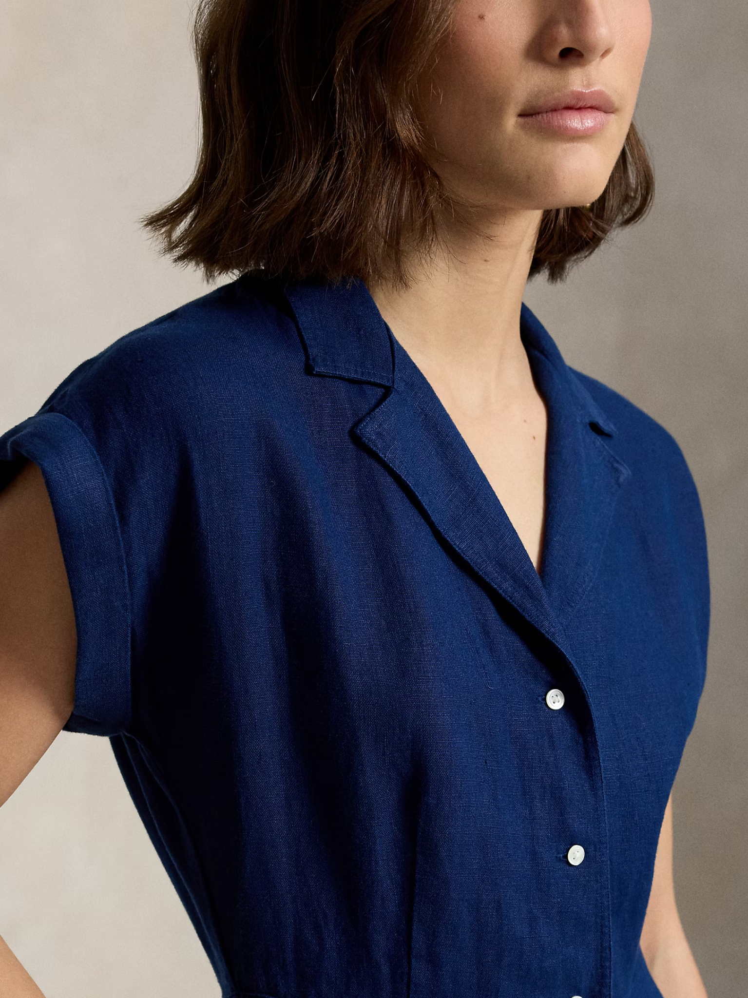 RALPH LAUREN WOMEN Linen Cap-Sleeve Shirt Dress East Side Royal