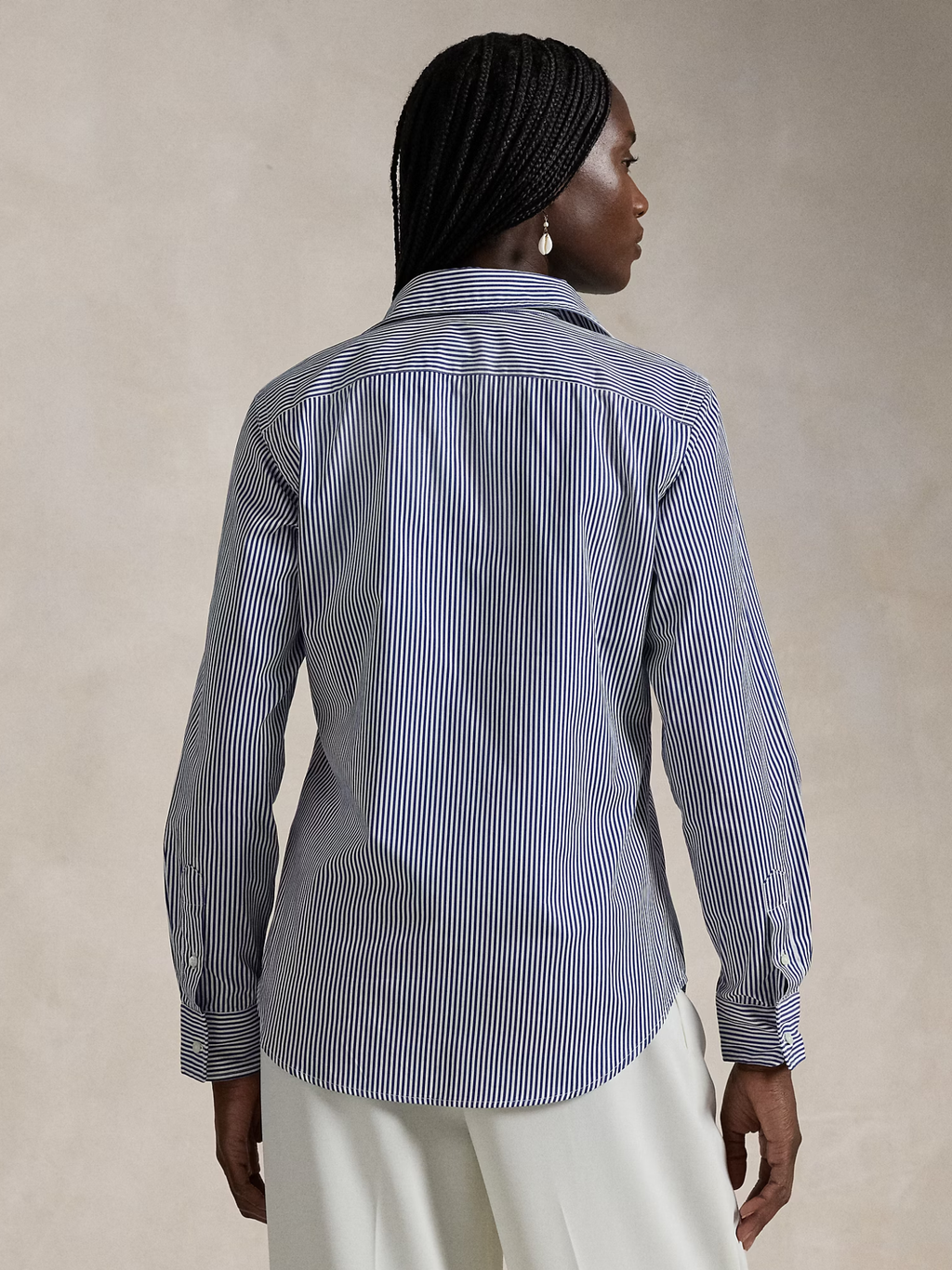 RALPH LAUREN WOMEN Slim Fit Striped Cotton Shirt White/Autumn Royal