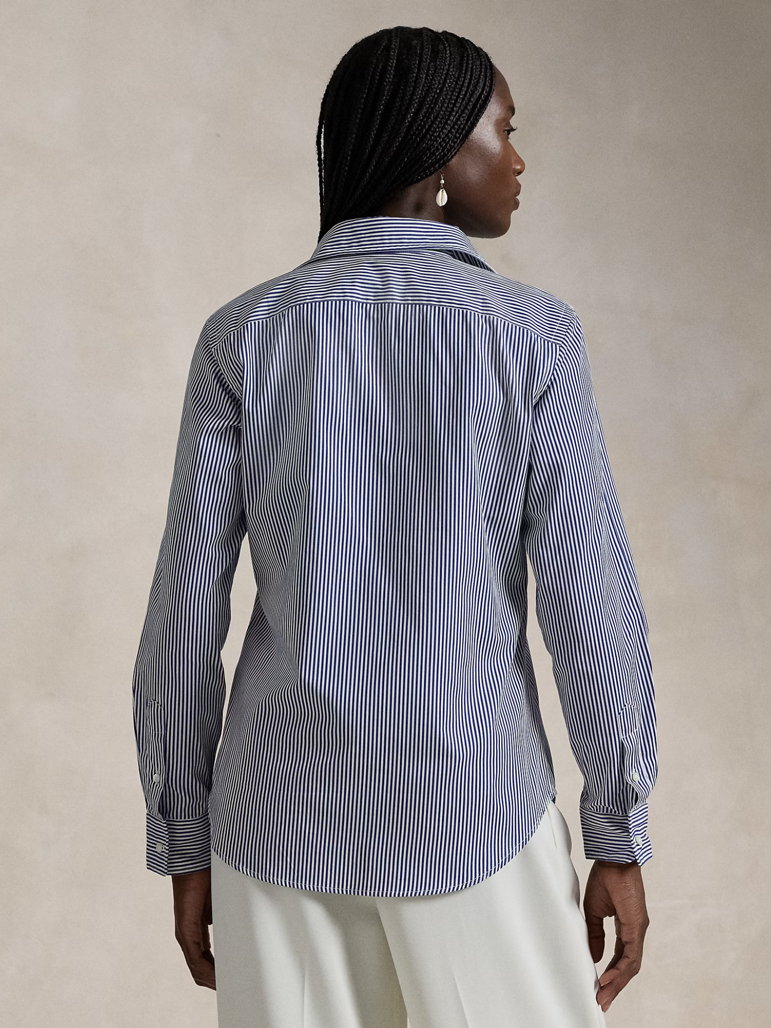 RALPH LAUREN WOMEN Slim Fit Striped Cotton Shirt White/Autumn Royal