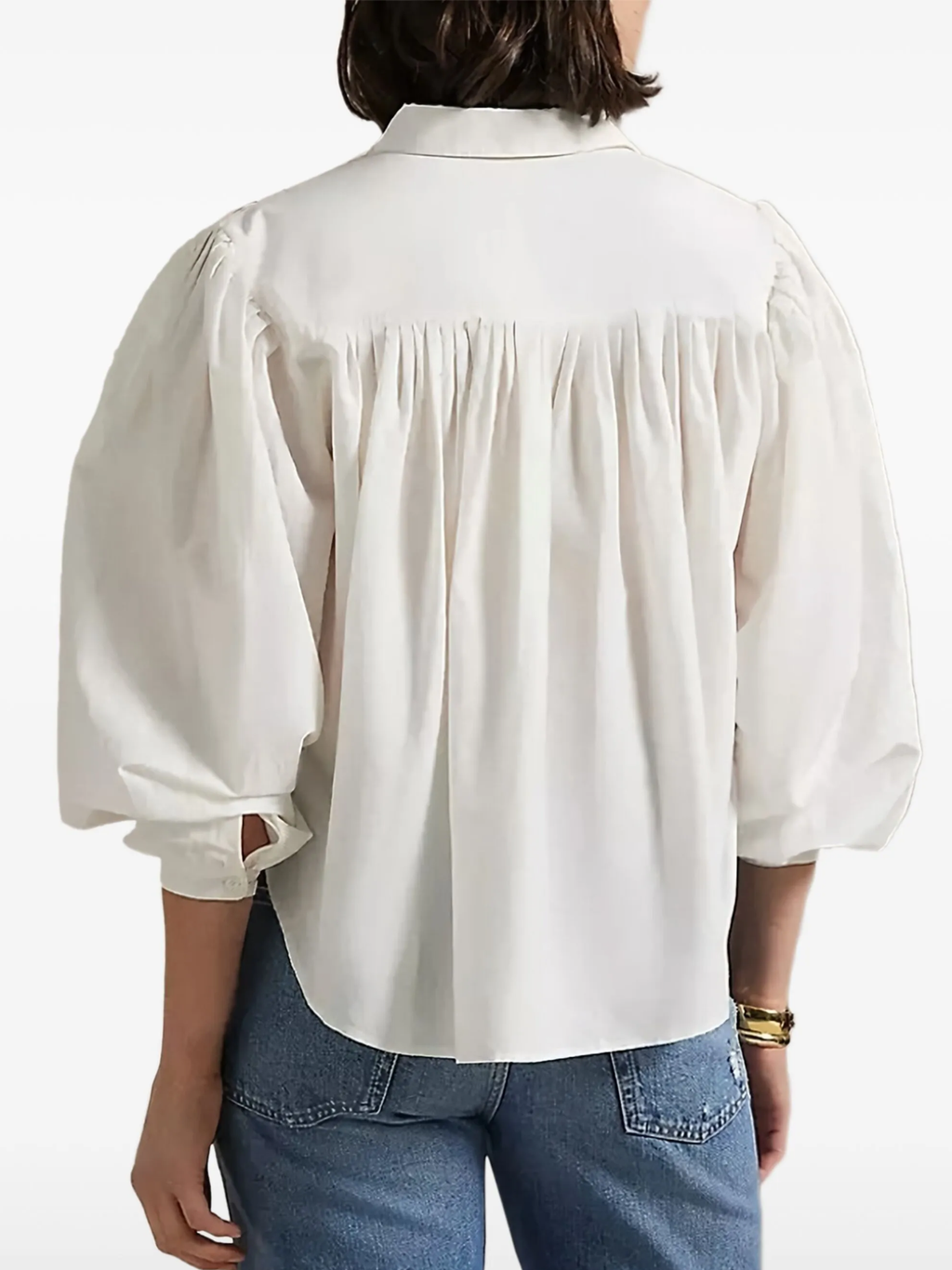 RALPH LAUREN WOMEN Pleated Cotton-Silk Blouse White