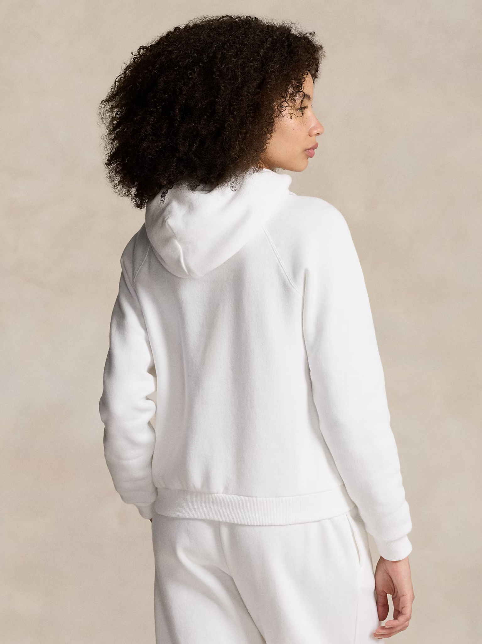 RALPH LAUREN WOMEN Shrunken Fit Fleece Hoodie White