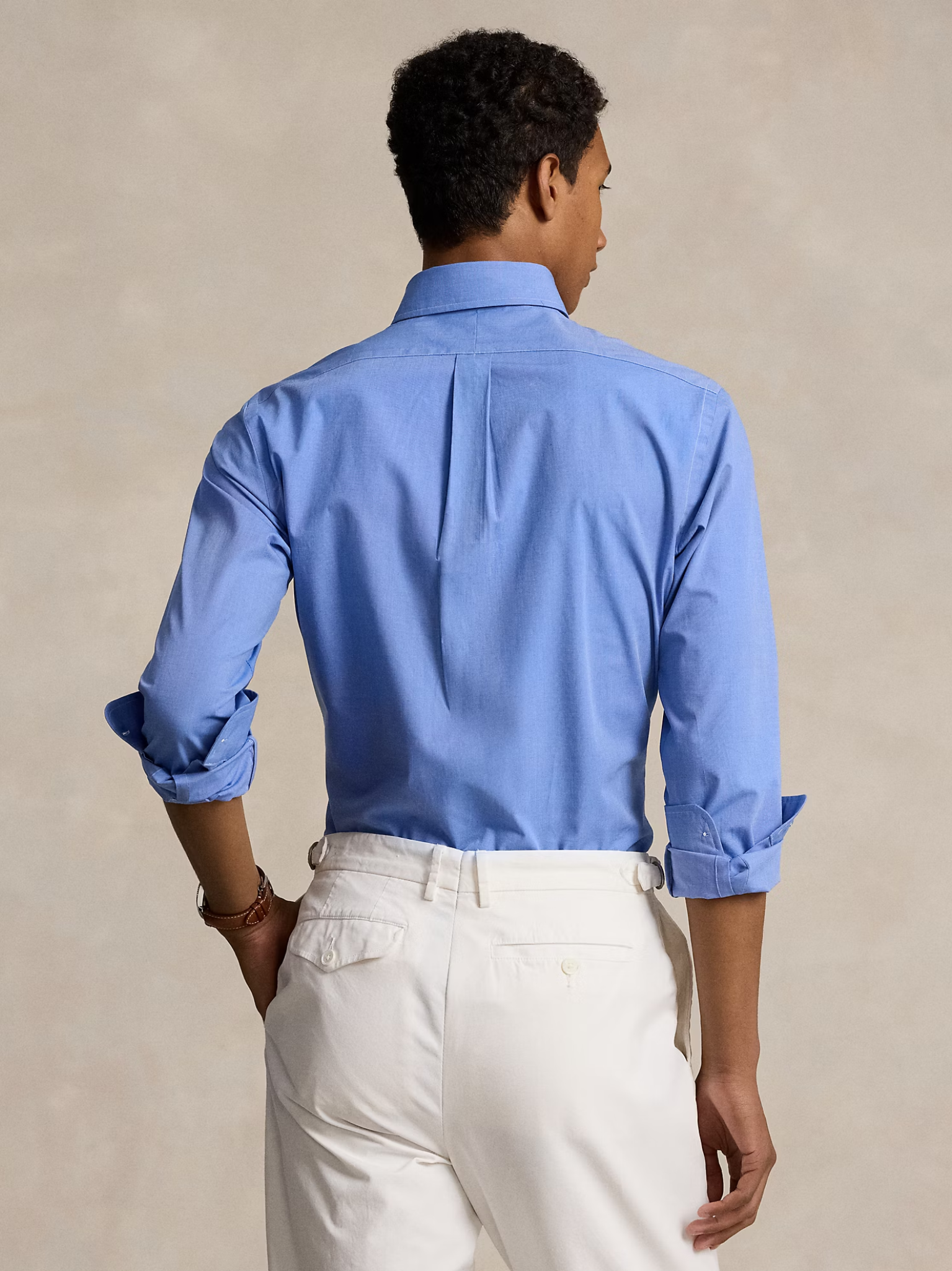 RALPH LAUREN Custom Fit Stretch Poplin Shirt Blue End On End