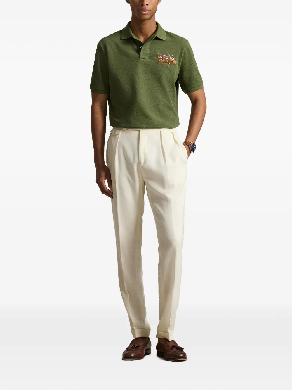 RALPH LAUREN Classic Fit Triple-Pony Mesh Polo Shirt Supply Olive