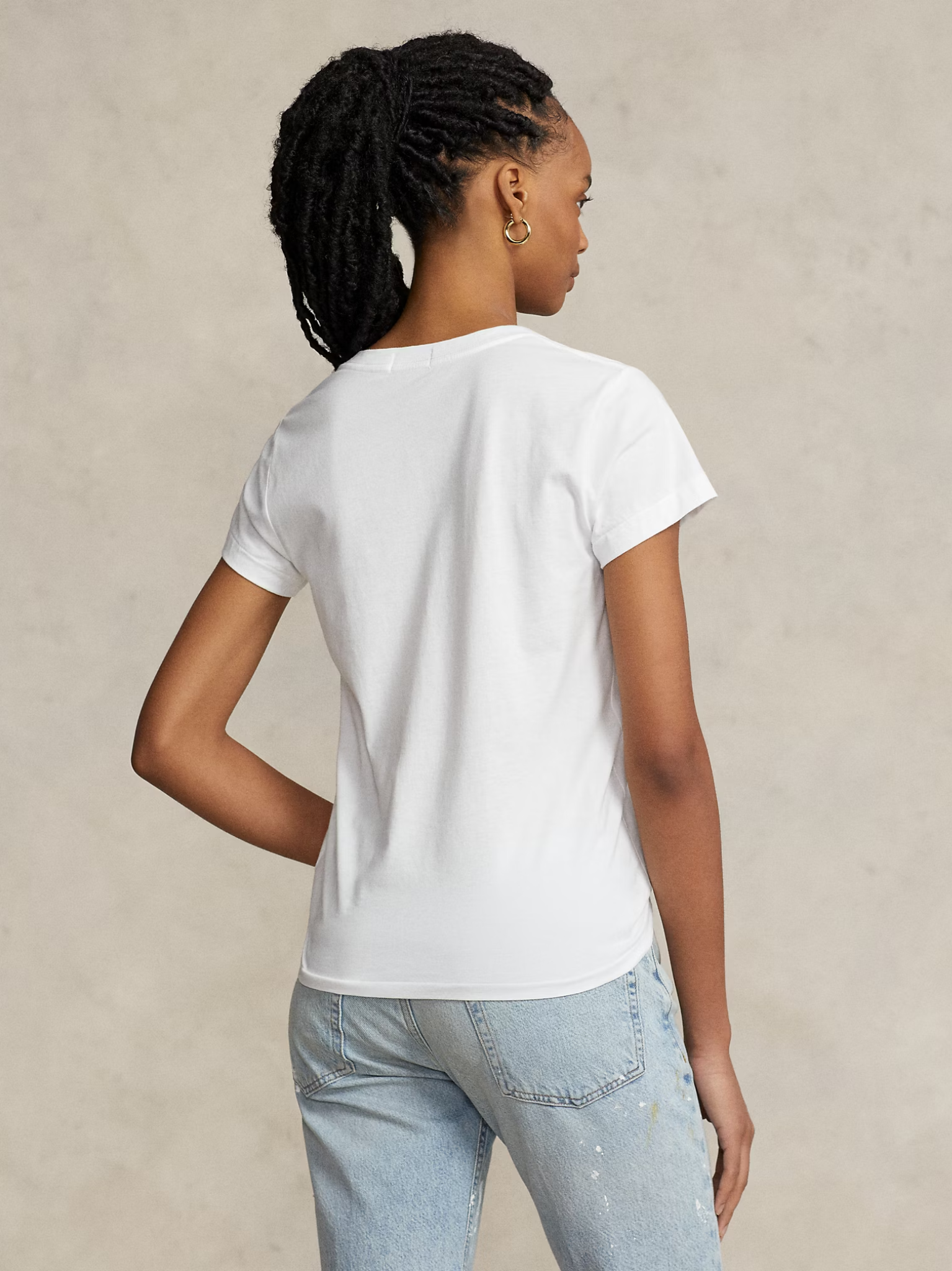 RALPH LAUREN WOMEN Cotton Jersey V-Neck T-Shirt White
