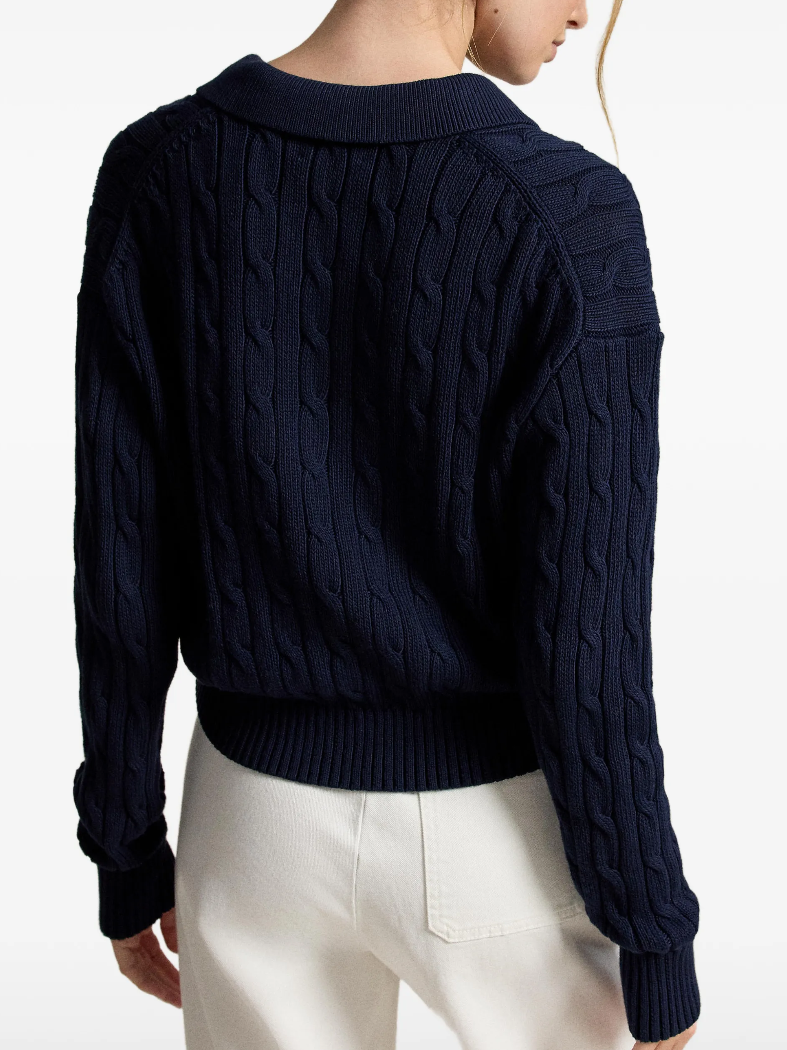 RALPH LAUREN WOMEN Cable Cotton Polo-collar Cardigan Hunter Navy