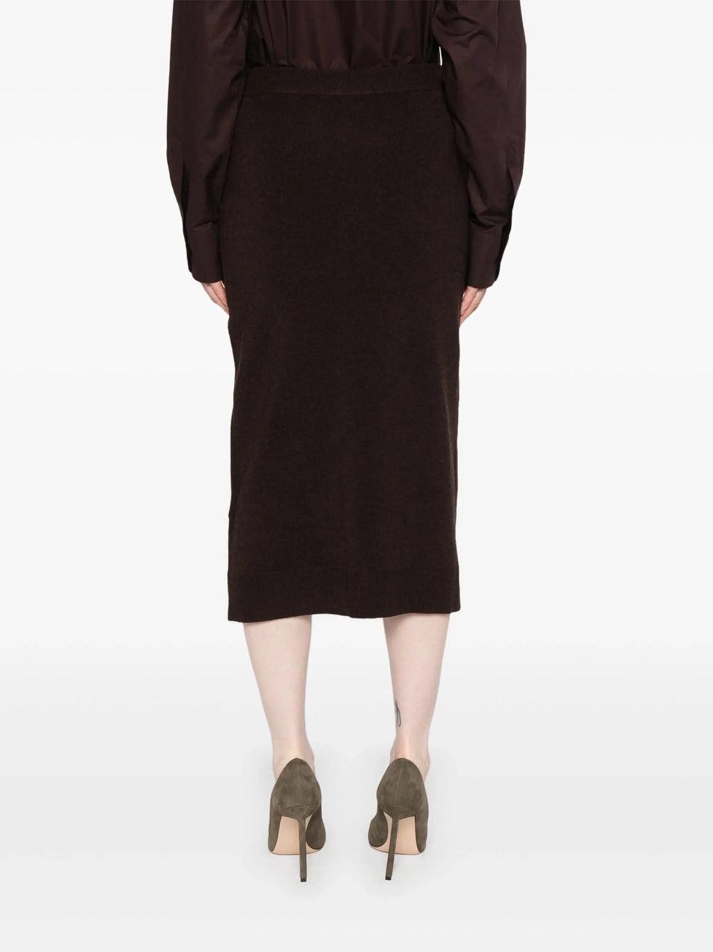 VICTORIA BECKHAM WOMEN Button Detail Midi Skirt Dark Chocolate
