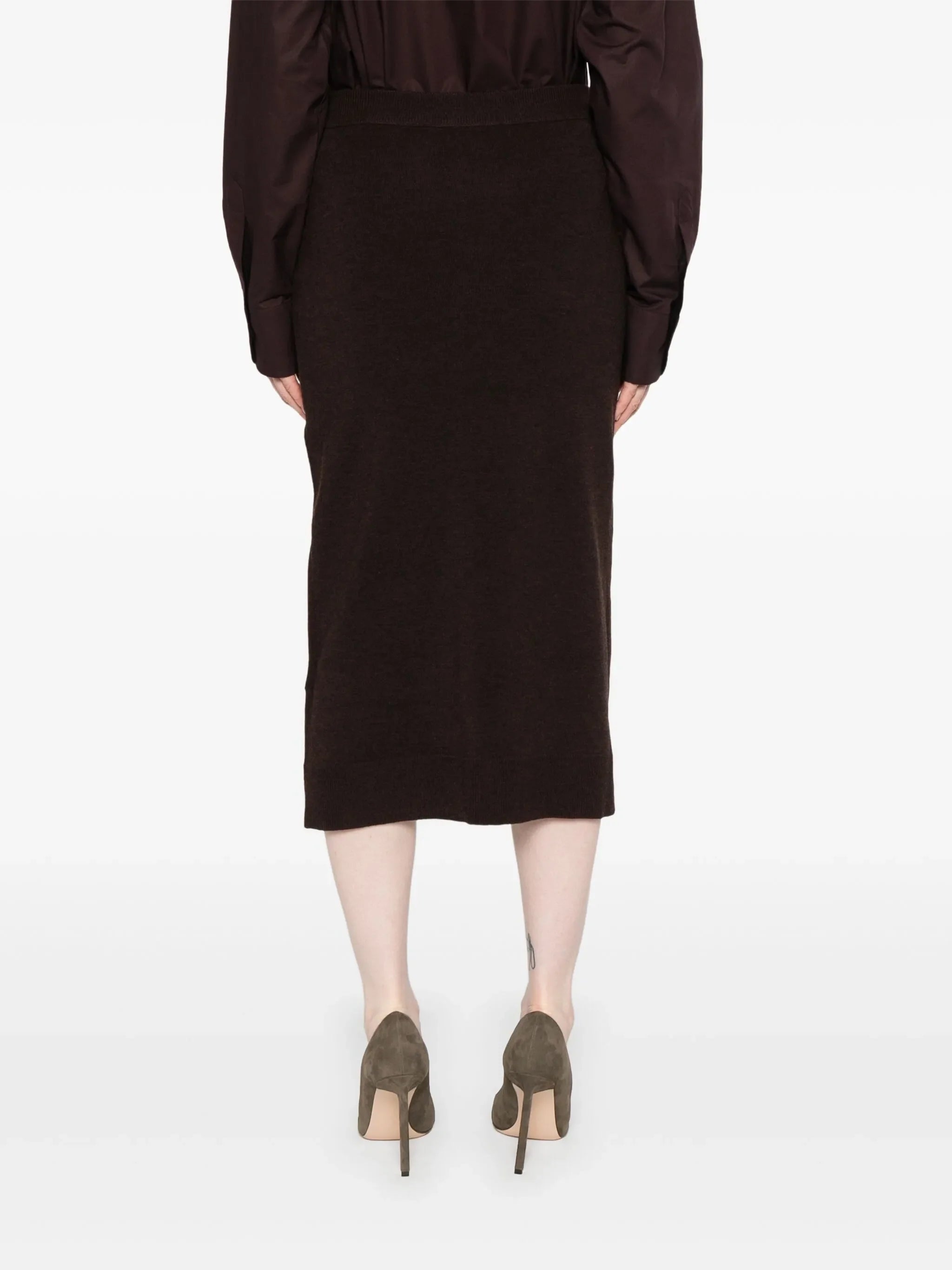 VICTORIA BECKHAM WOMEN Button Detail Midi Skirt Dark Chocolate