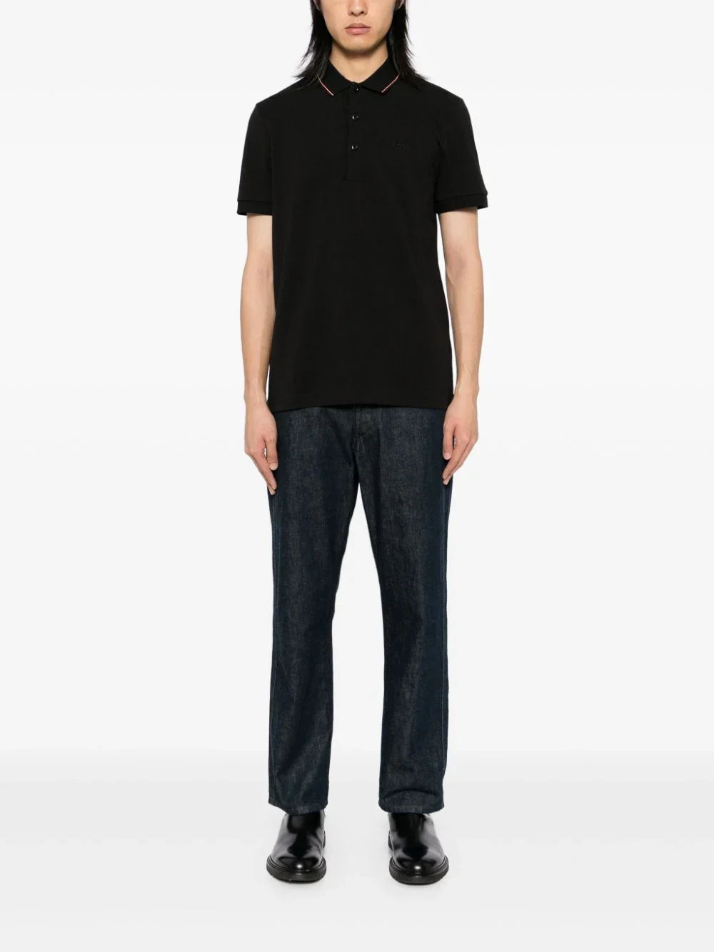 BOSS Paule 4 Logo Patch Pique Polo Shirt Black