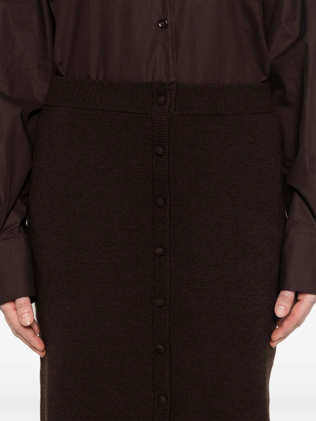 VICTORIA BECKHAM WOMEN Button Detail Midi Skirt Dark Chocolate