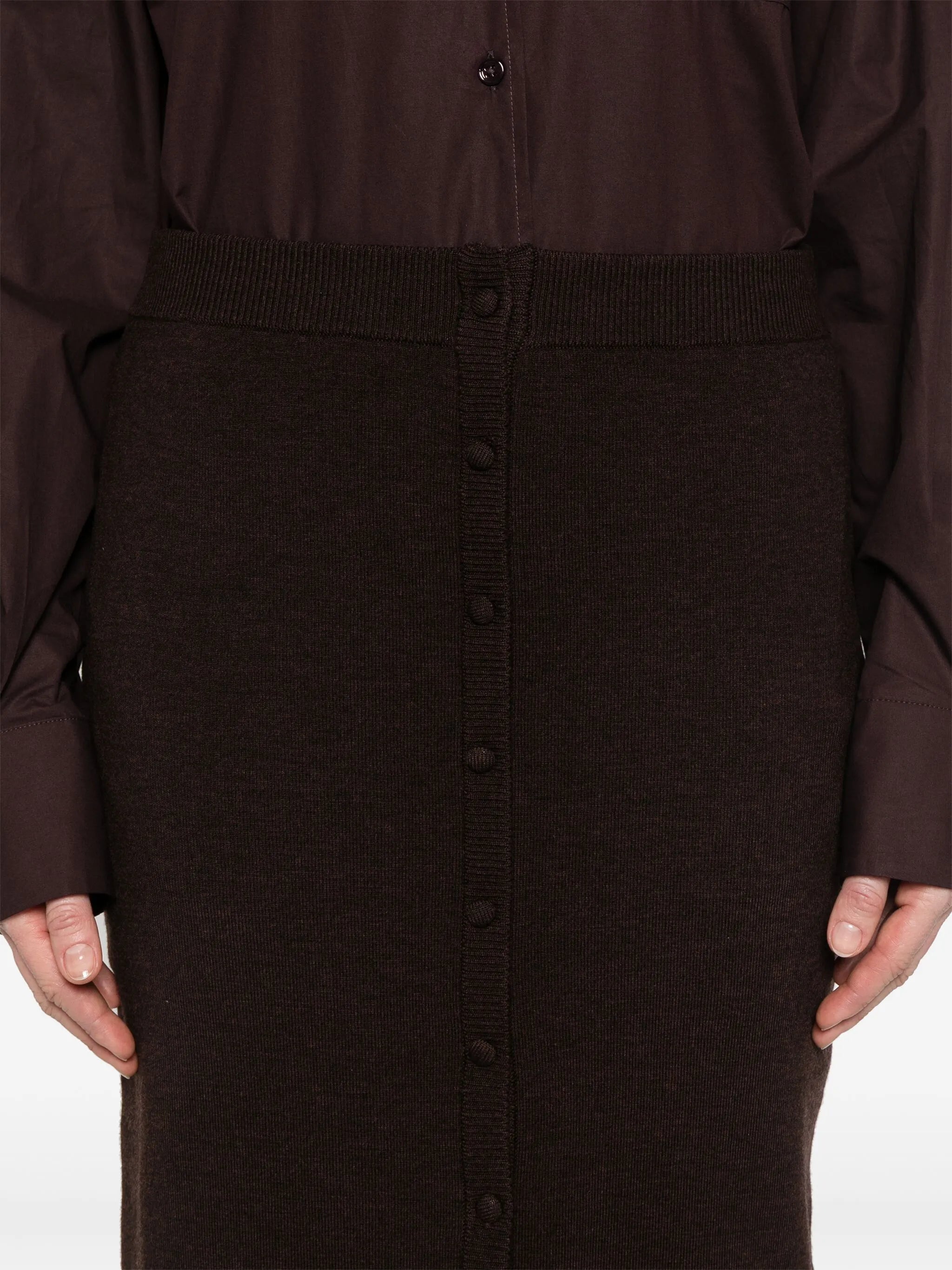 VICTORIA BECKHAM WOMEN Button Detail Midi Skirt Dark Chocolate