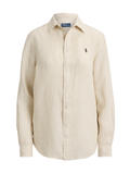 RALPH LAUREN WOMEN Classic Fit Striped Linen Shirt Dune Tan/White