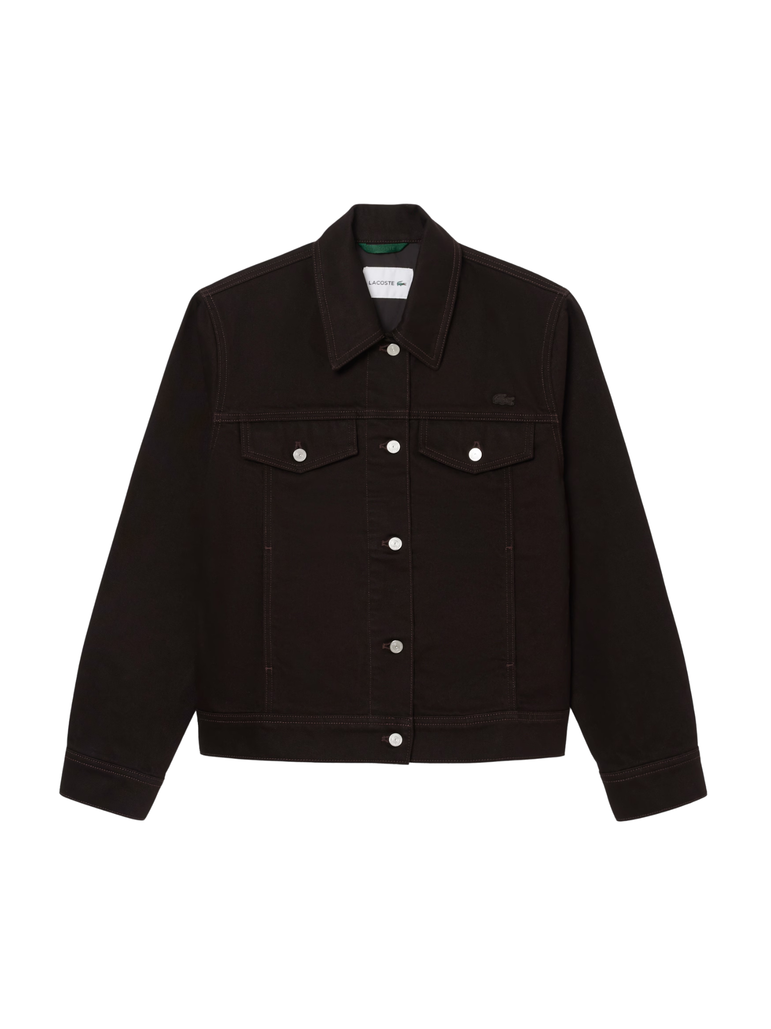 LACOSTE WOMEN Slim Fit Buttoned Denim Jacket Brown