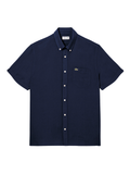 LACOSTE Short Sleeved Linen Shirt Midnight Blue