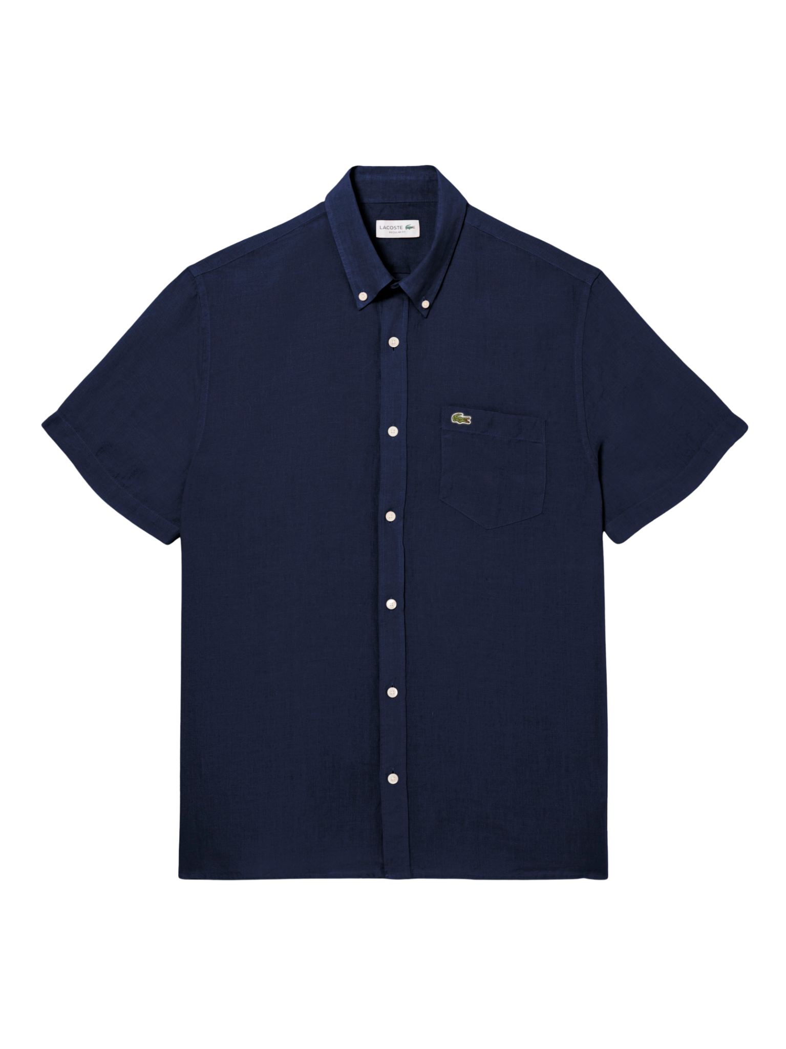 LACOSTE Short Sleeved Linen Shirt Midnight Blue