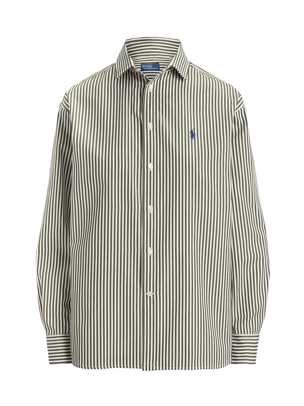 RALPH LAUREN WOMEN Relaxed Fit Striped Cotton Shirt Green/White