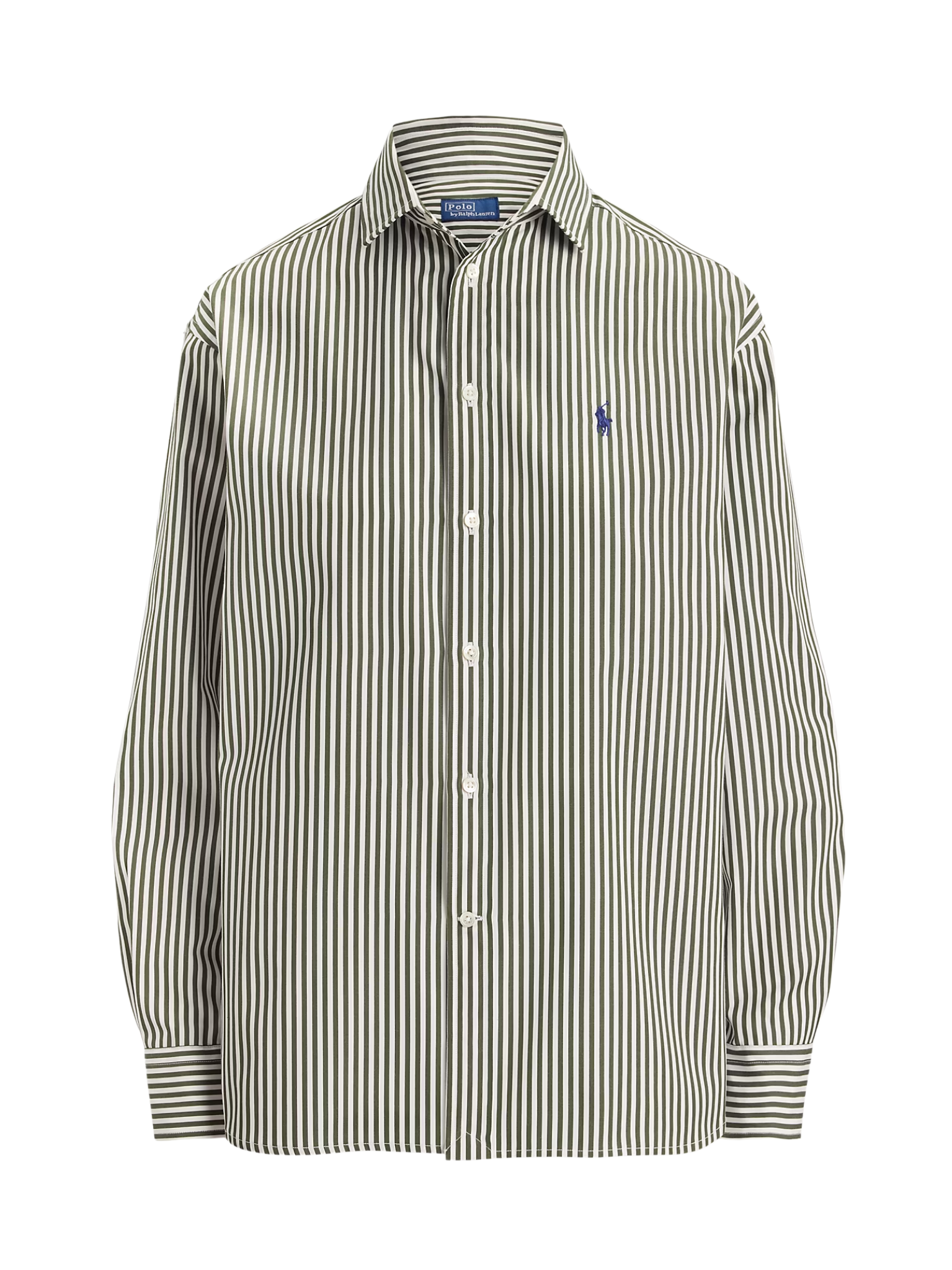RALPH LAUREN WOMEN Relaxed Fit Striped Cotton Shirt Green/White