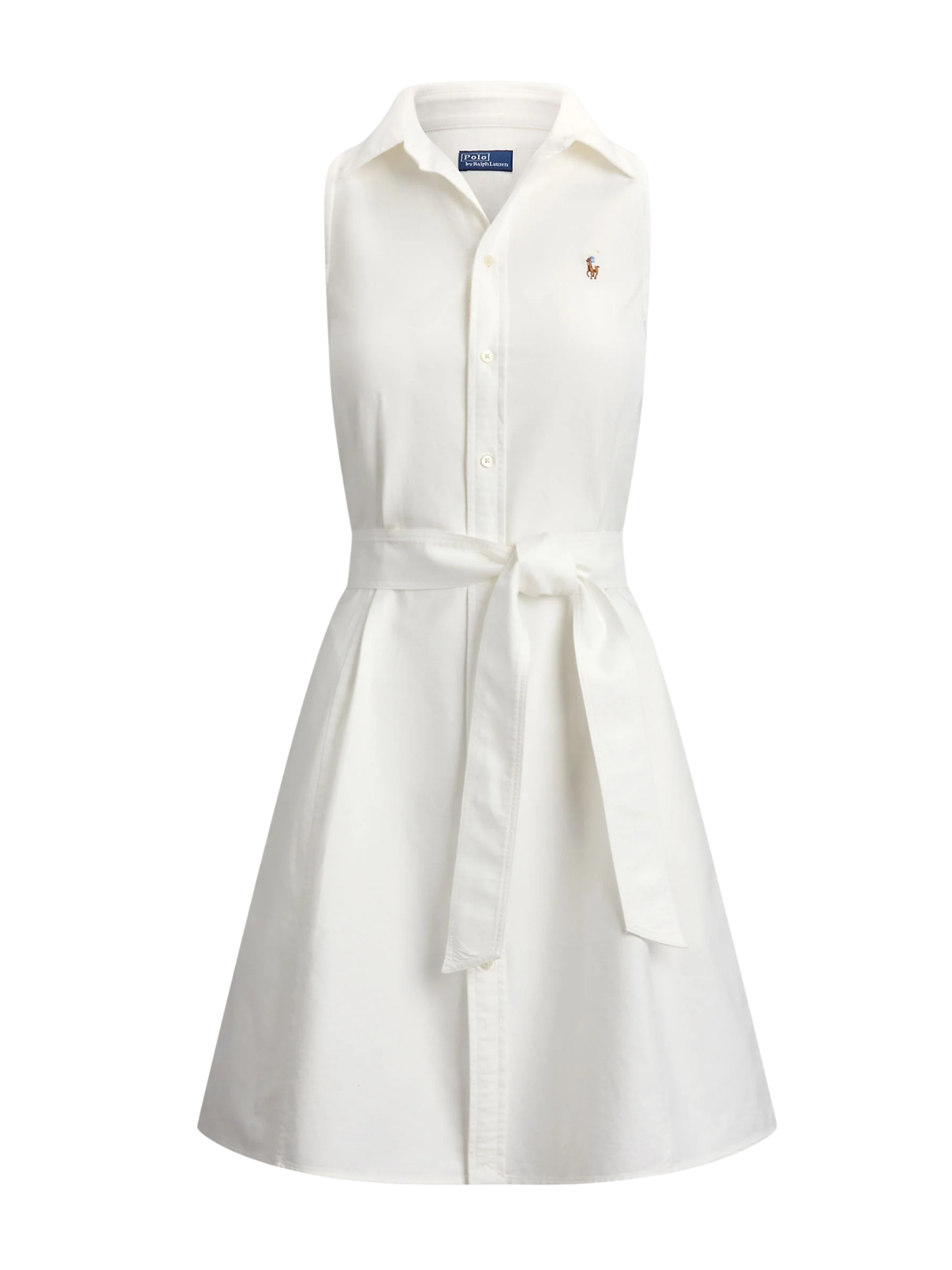 RALPH LAUREN WOMEN Cotton Oxford Sleeveless Shirt Dress White