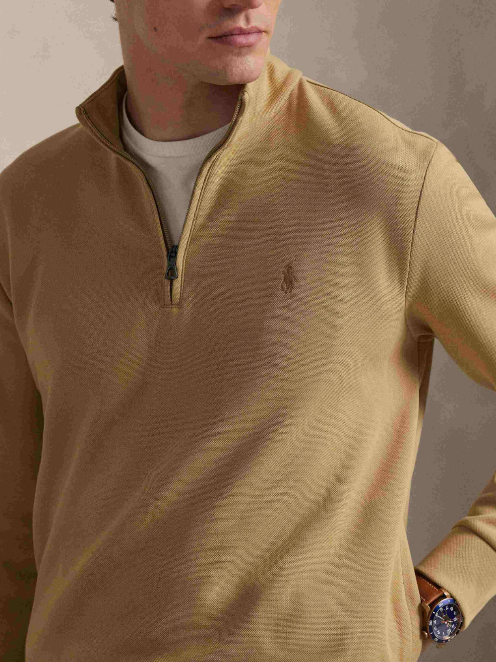 RALPH LAUREN Double-knit Mockneck Pullover Medium Beige