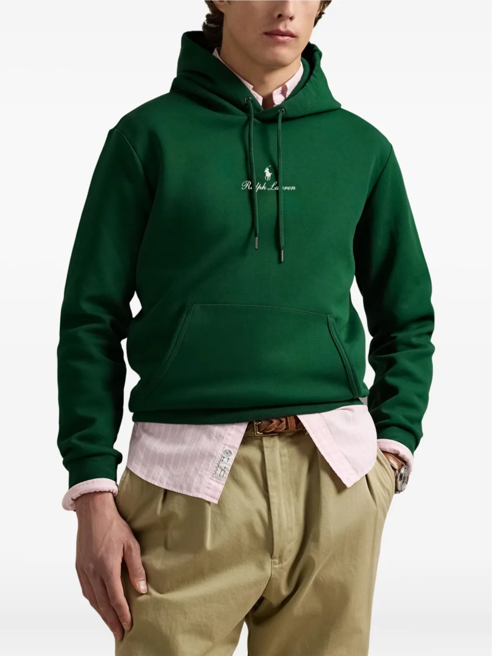RALPH LAUREN Logo Double Knit Hoodie Vintage Pine